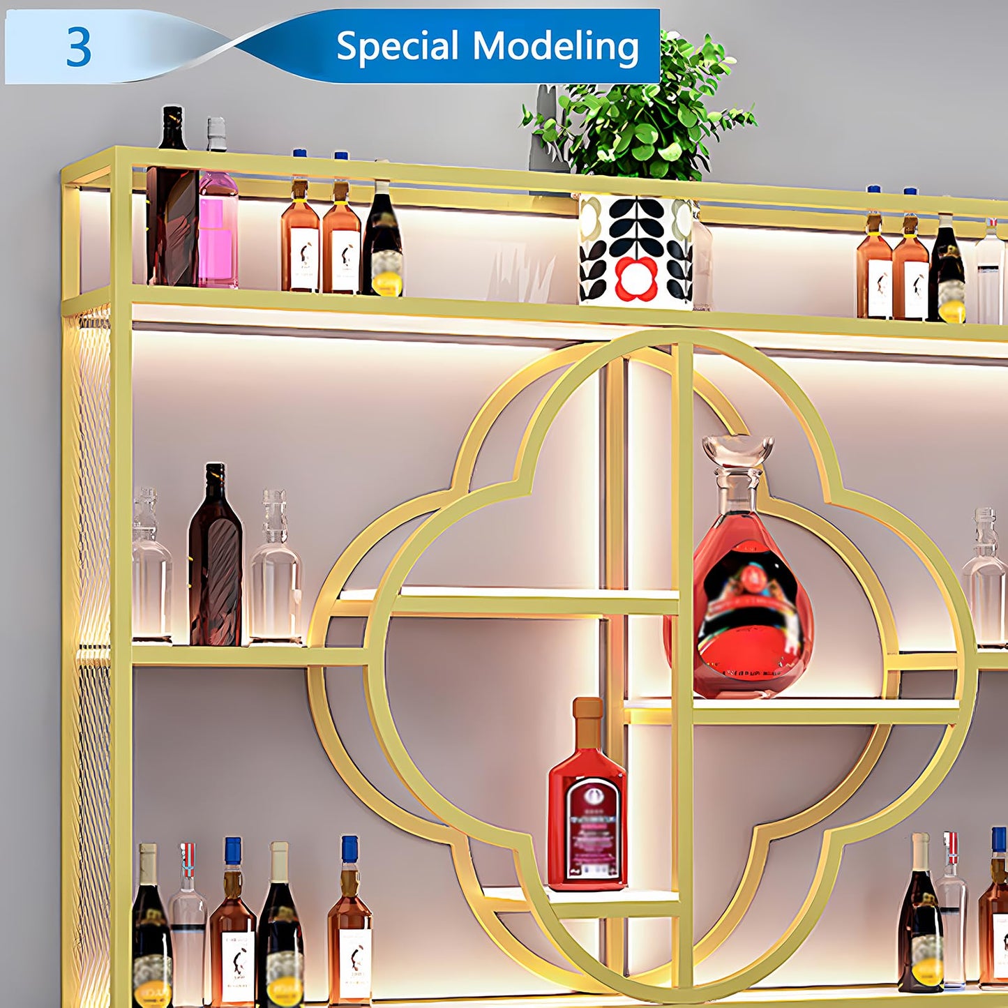 YDEHUEAD Moderne Metall Wand montiert Wein Display Rack, Flower Type-Schicht-Eisen-Rack, Wand Flaschenregal für Ba, Bar Einheit Floating Shelves, Flaschenregal für Home, Restaurant (Black, 150)