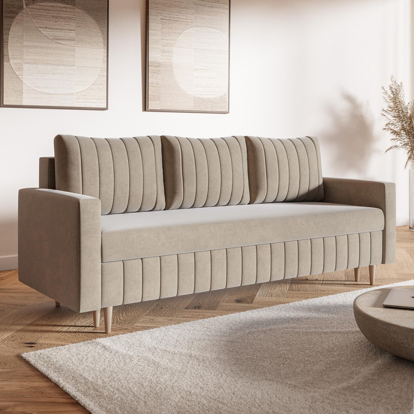 MOTIVENA Leo Sofa Set, Sofa Set 3 2 1 Living Room, Sofa 3 2 1 Set, Couch Set, Futon Set, Living Room Couch Set, Couch 3 2 1 Set, Bonell Spring Core (H4), Velvet, Grey Light Grey