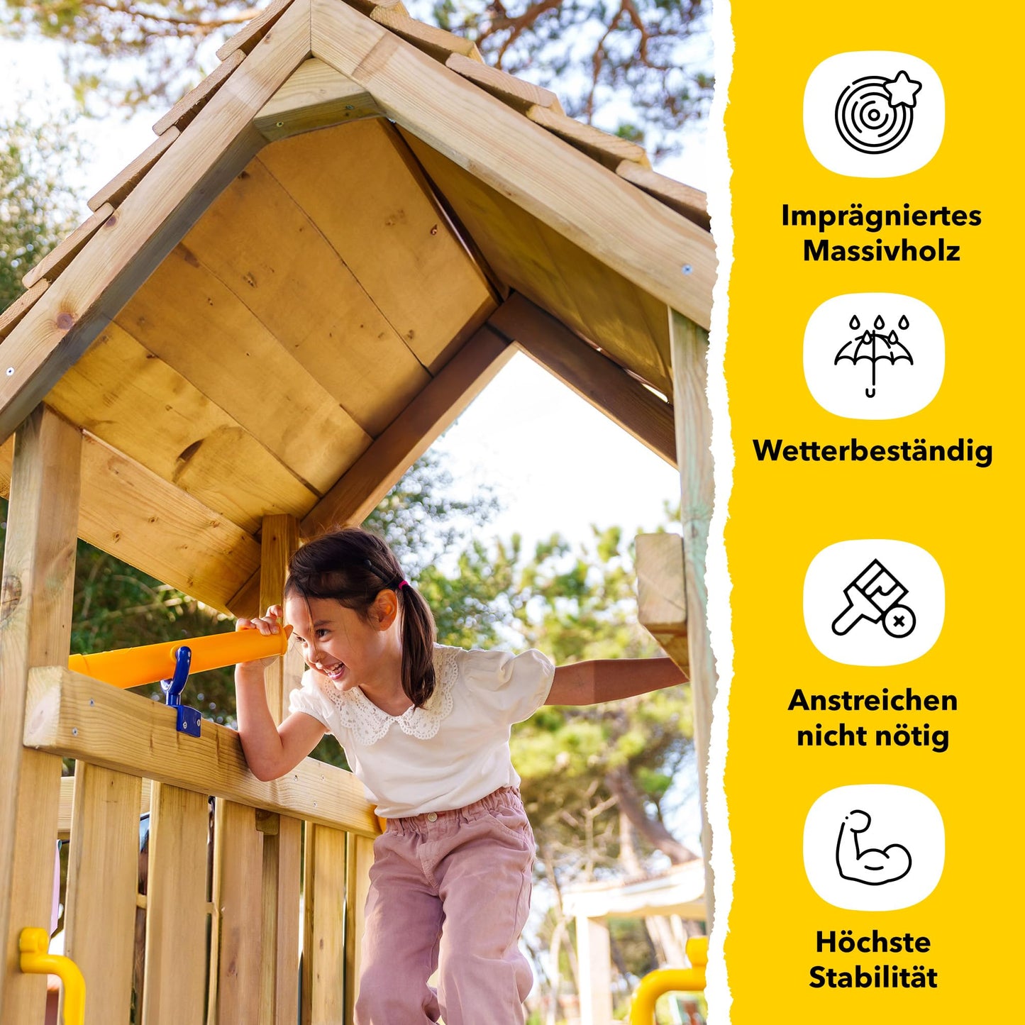 WICKEY Spielturm Klettergerüst StormFlyer mit Schaukel & roter Rutsche, Outdoor Kinder Kletterturm mit Sandkasten, Leiter & Spiel-Zubehör für den Garten