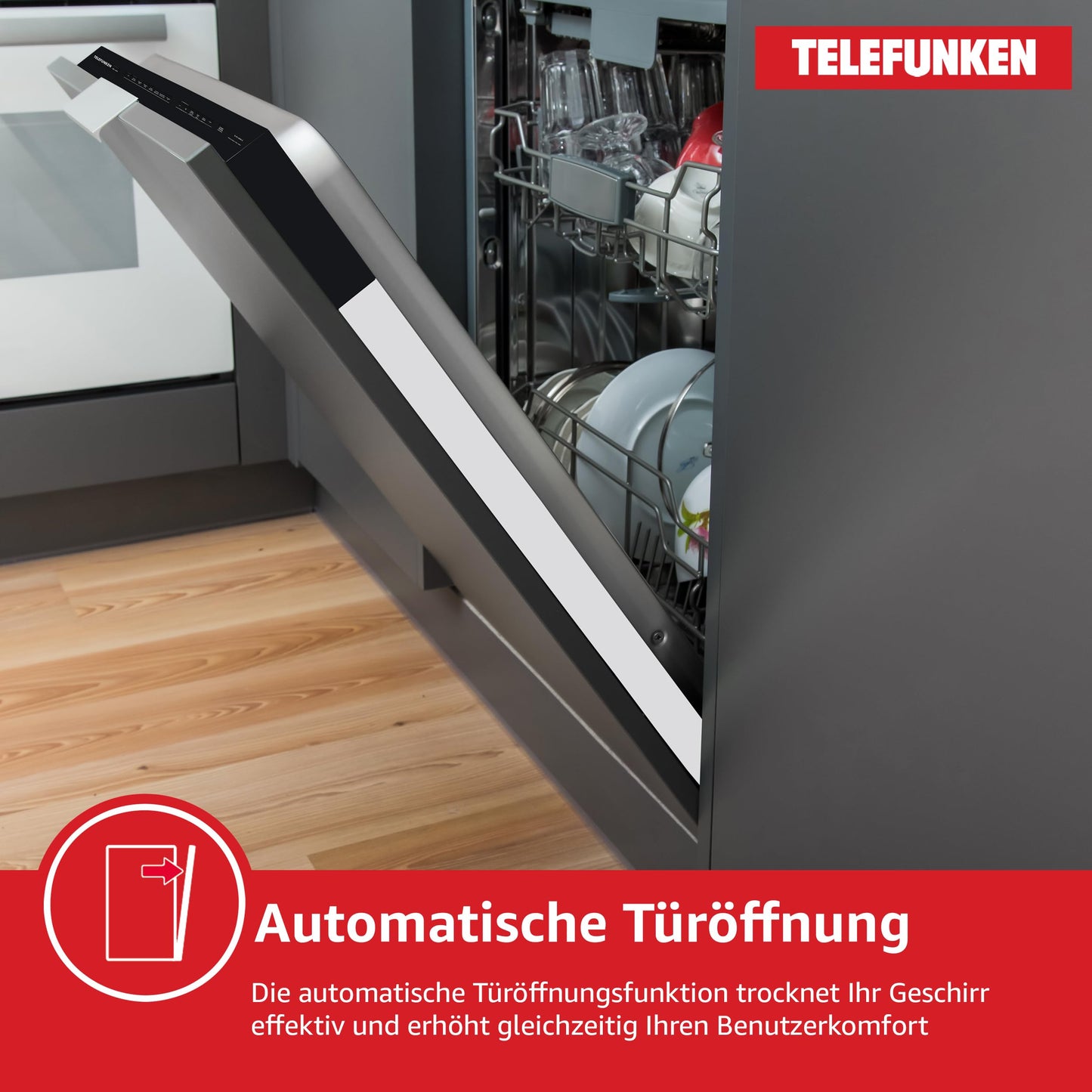 Telefunken Dishwasher Fully Integrated | Built-in Dishwasher 60 cm | 12 Place Settings | 9 Programmes | AquaStop - Protection Against Water Damage | Auto Door | Quiet 44 dB | Includes Cutlery Basket |