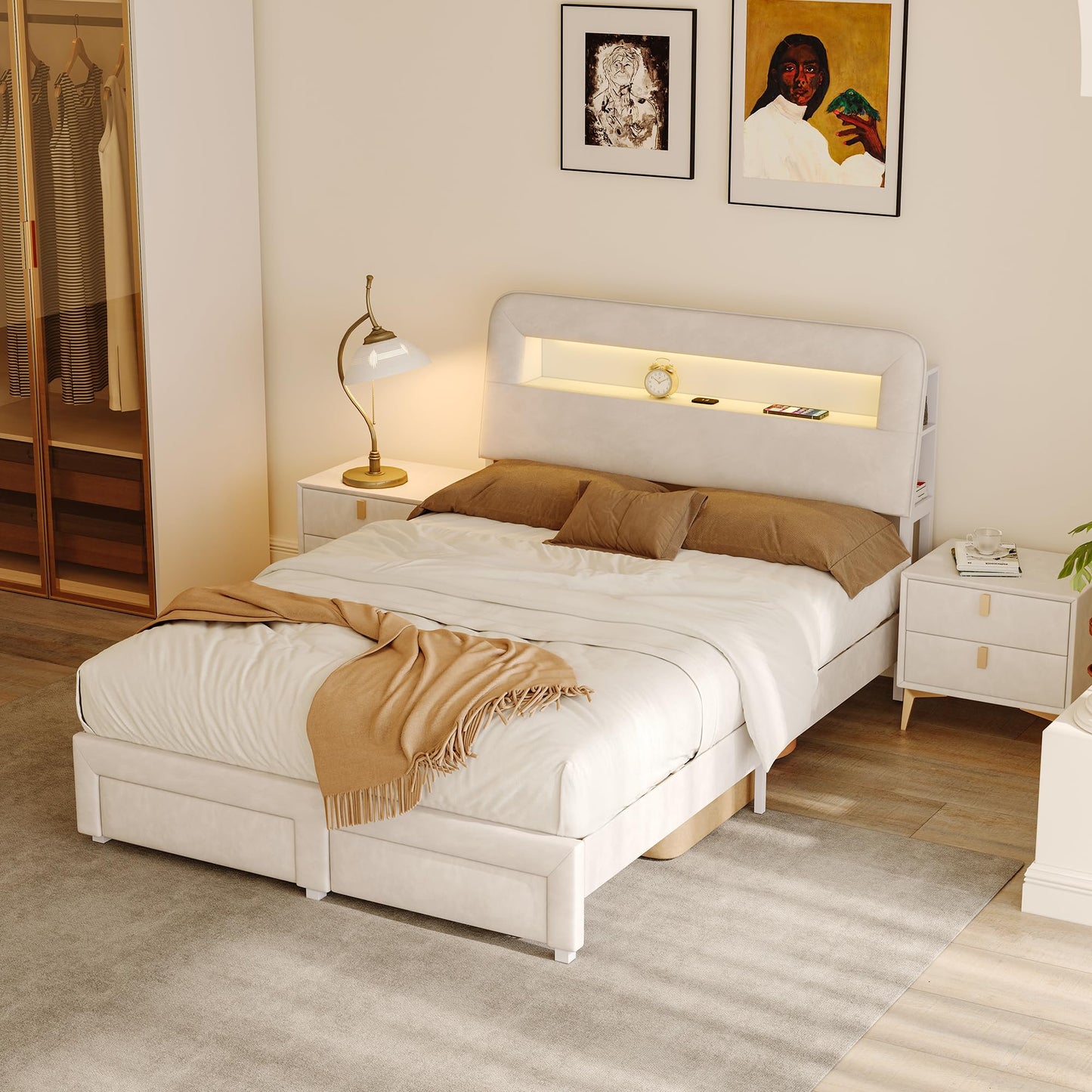 DULRLLY Bubble Bett Polsterbett 140x200 cm,Doppelbett mit Lattenrost, Jugendbett mit Gepolstertes Kopfteil, Gepolstertes Bett für Schlafzimmer und Gästezimmer,ohne Matratze, Leinenstoff (Weiß)