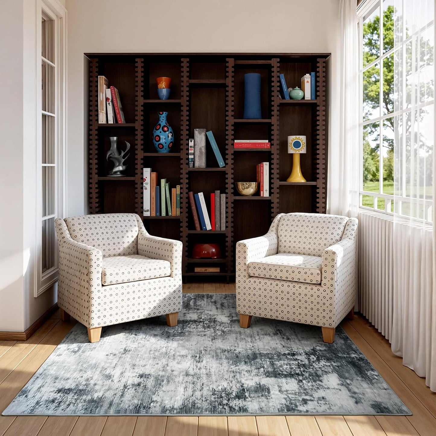 Abstract Area Rug Washable Rug with Non-Slip Backing Low Pile Area Rugs for Living Room, Bedroom, Dining Room,4x6, Grey