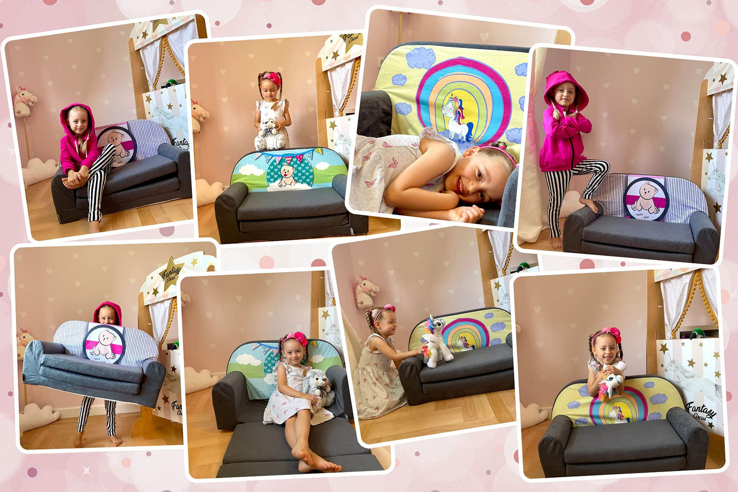 FORTISLINE Children's Sofa Mini Foldable 40 x 78 x 45 cm - Children's Sofa for Children 2-in-1 - Children's Couch Foldable - Foam Sofa Bed - Removable Cover - Many Designs