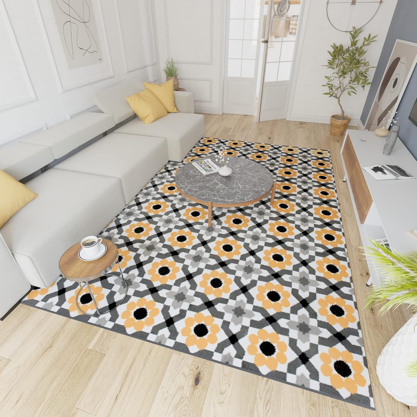 Mazovia Modern Rug, Short Pile, Oeko-Tex Rug for Living Room, Bedroom, Dining Room, Robust and Easy to Clean, Low Pile Height, Grey Yellow, 250 x 350 cm