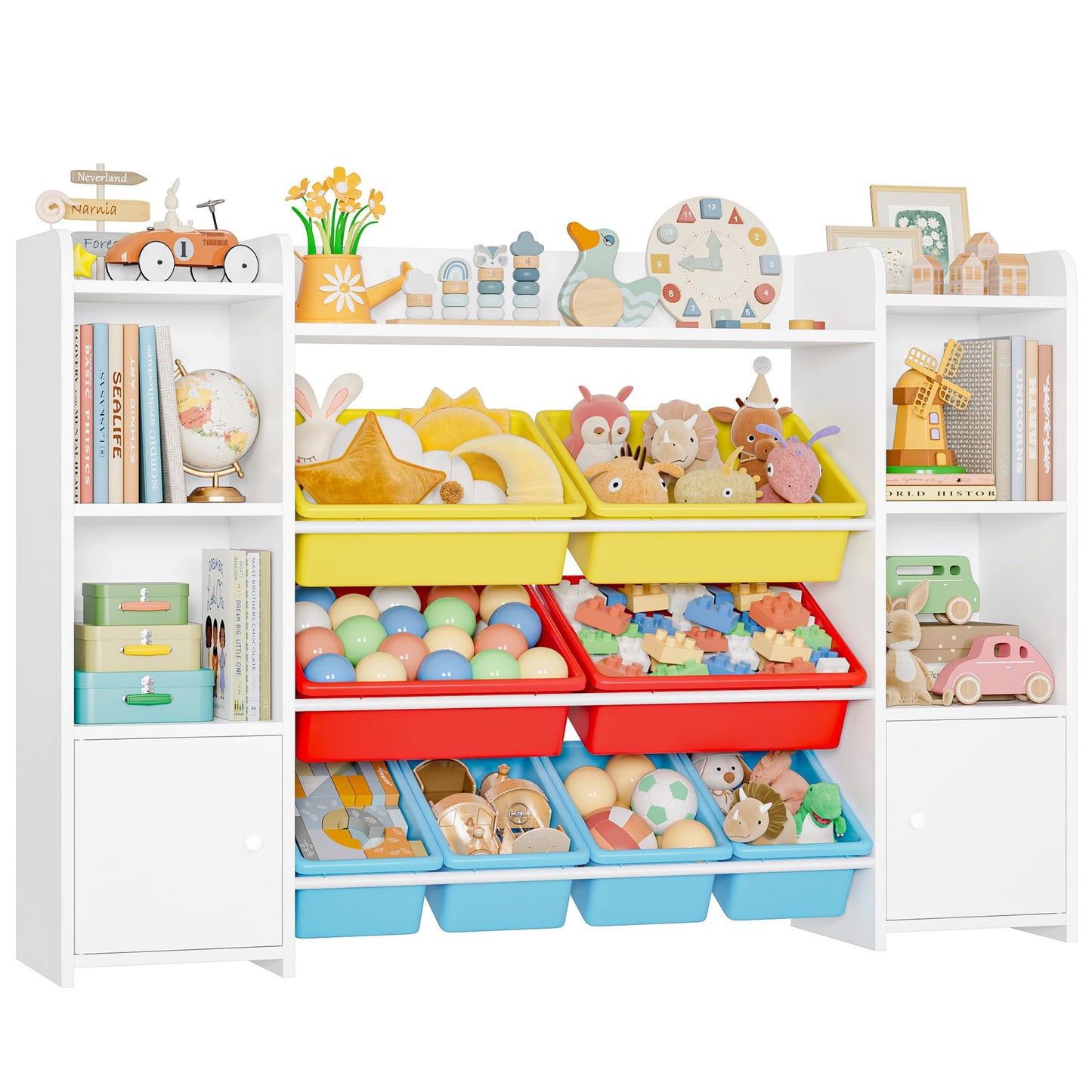 FOREHILL Kinderregal mit 8 Boxen Kinderschrank Holz Bücherregal für Kinder Aufbewahrungsbox Kinderzimmer Möbel mit Spielzeugkiste 138,8 x 94,3 x29,6 cm (rosa)