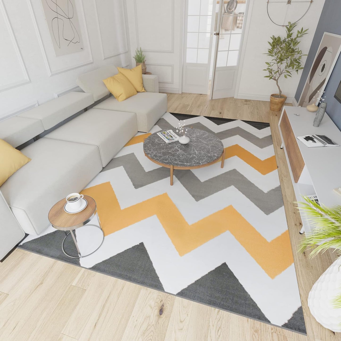 Mazovia Modern Rug, Short Pile, Oeko-Tex Rug for Living Room, Bedroom, Dining Room, Robust and Easy to Clean, Low Pile Height, Grey Yellow, 250 x 350 cm