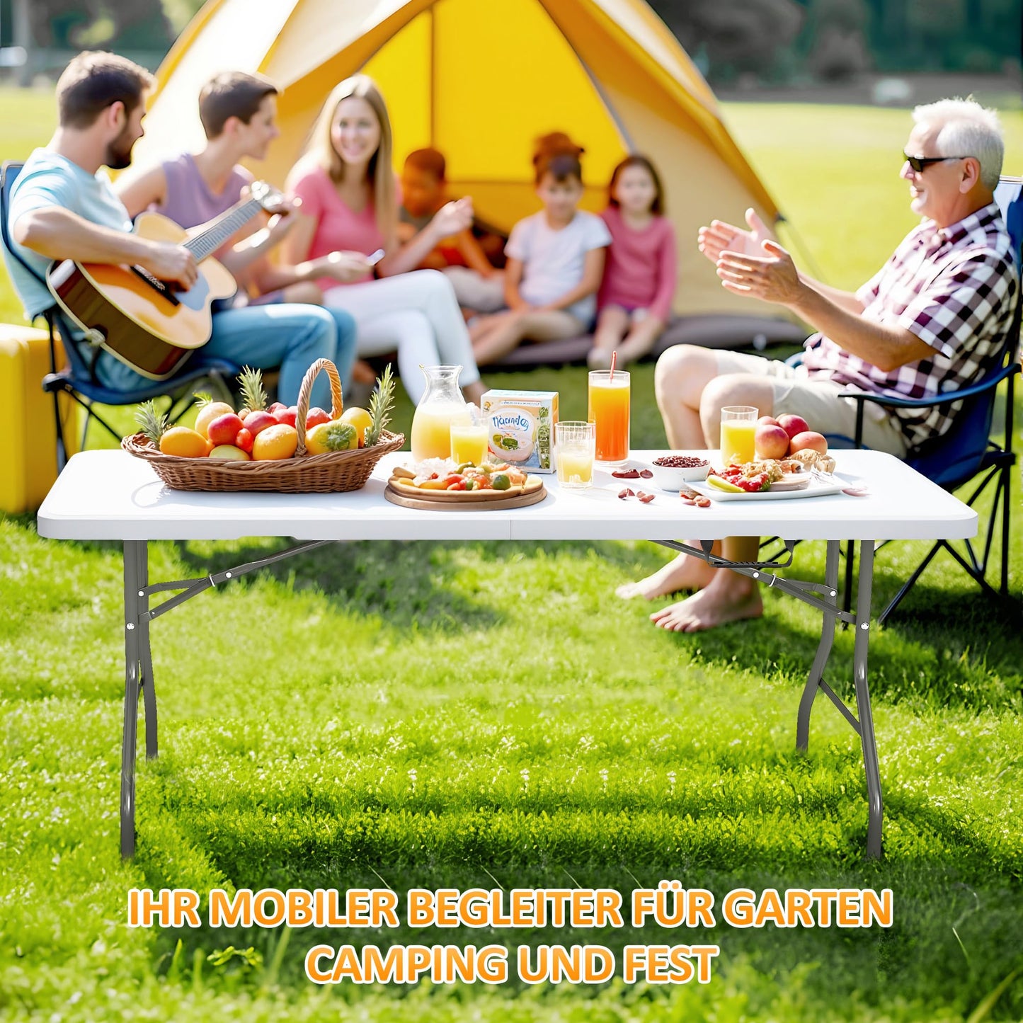Asdsed Campingtisch 180x74 cm, Klappbar Gartentisch Buffettisch Wetterfest Tragbar Kunststoff Stabil Garten Klapptisch Partytisch Picknicktische Balkontisch