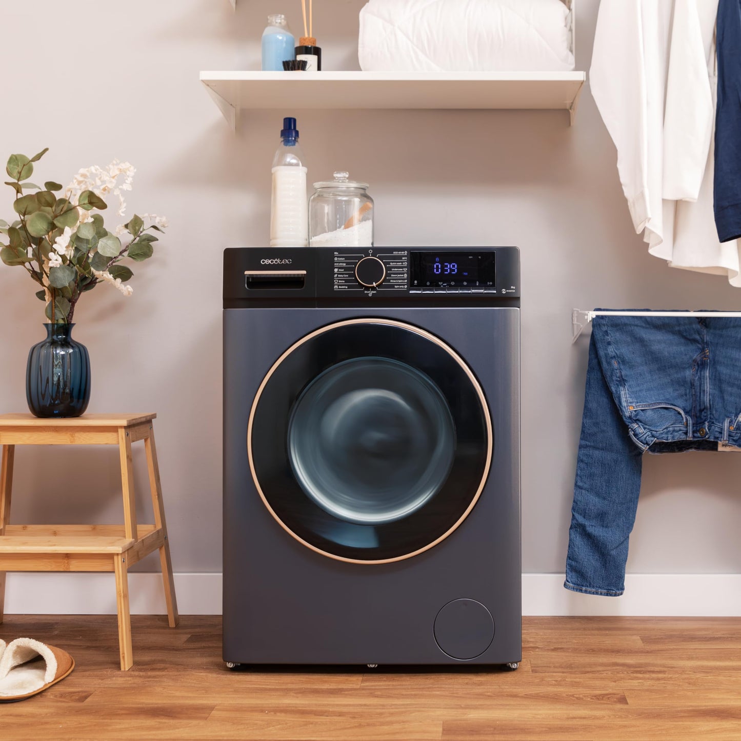 Cecotec Waschmaschine 8Kg Frontlader Bolero DressCode 8610 Inverter Steel A. 1400 U/min, Steam Max, Inverter Plus Motor, 15 Progr, OnSmart, Smooth Wash, Stop&Go, Antibakterielle Dichtung, Drum Clean