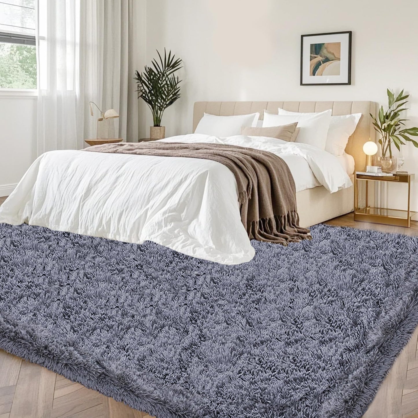 High Pile Living Room Rug, 140 x 200 cm, Cream Fuzzy Shaggy Fluffy Rug for Bedroom Rugs, Modern Plush Living Room Rug, Bed Rug, High-Pile Carpet, Non-Slip for Children's Room