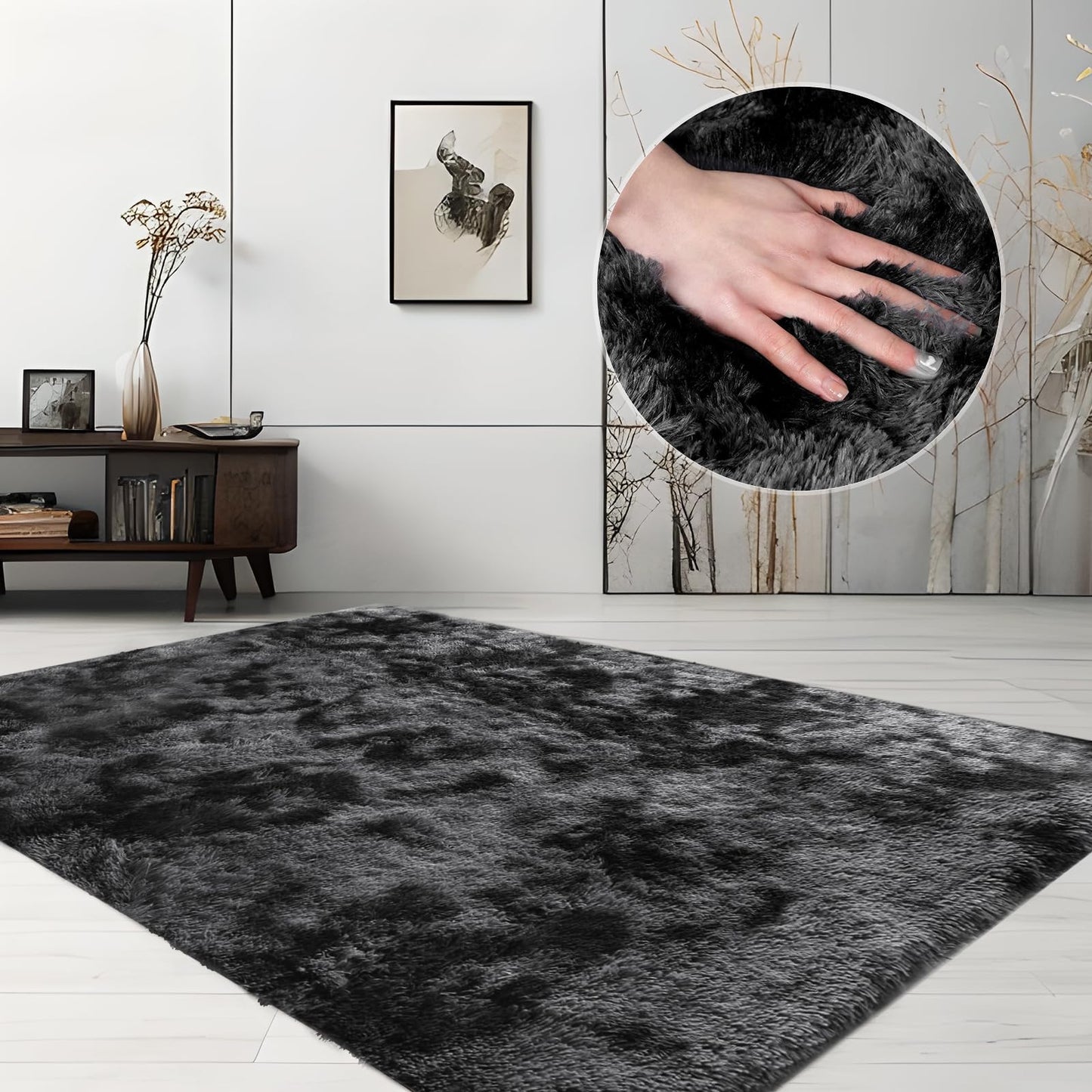 ZRSDIXKI Living Room Rugs 160 x 230 cm, Extra Large Shaggy Soft Rug, Fluffy Area Carpet, Modern Tie-dye Carpet, Washable Rugs for Home Decor, Bedroom, Dorm, Kids Room Lounge Office, Dark Grey