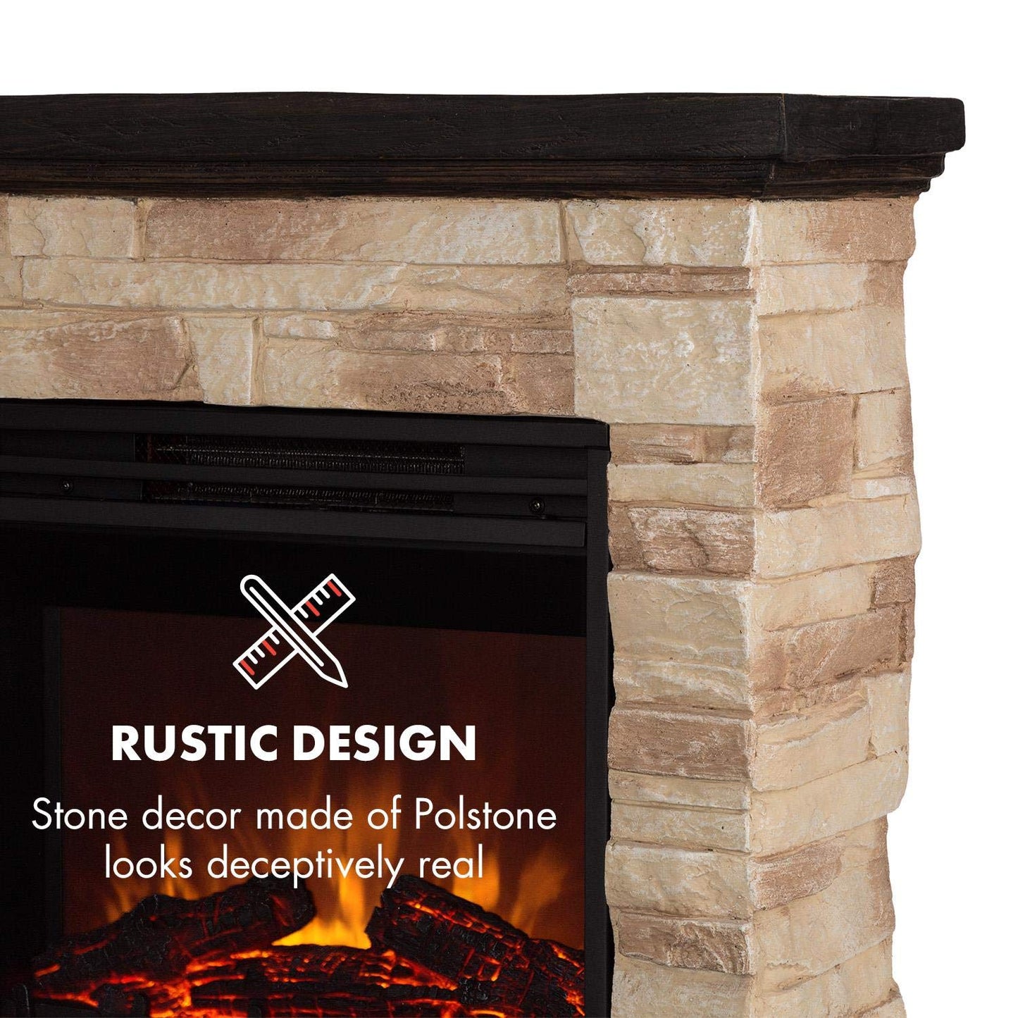 Klarstein Electric Fireplace, Electric Fireplace, 1800 Watt, Flame Effect, Stone Decor, Polystone, Remote Control
