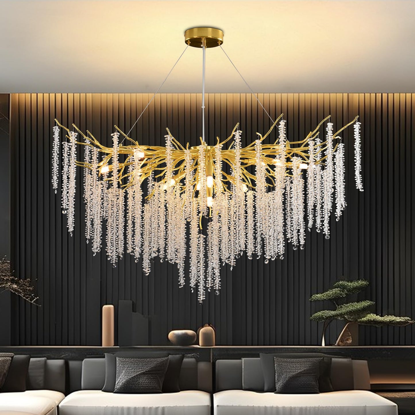 AHXIAOZN Modern Kronleuchter Kristall Leuchte,Luxus Kristall Pendelleuchte,Dimmbar Rund Kristall Hängeleuchte,für Esszimmer, Küche, Wohnzimmer, Schlafzimmer, Flur, Café,Bar(Gold,60cm)