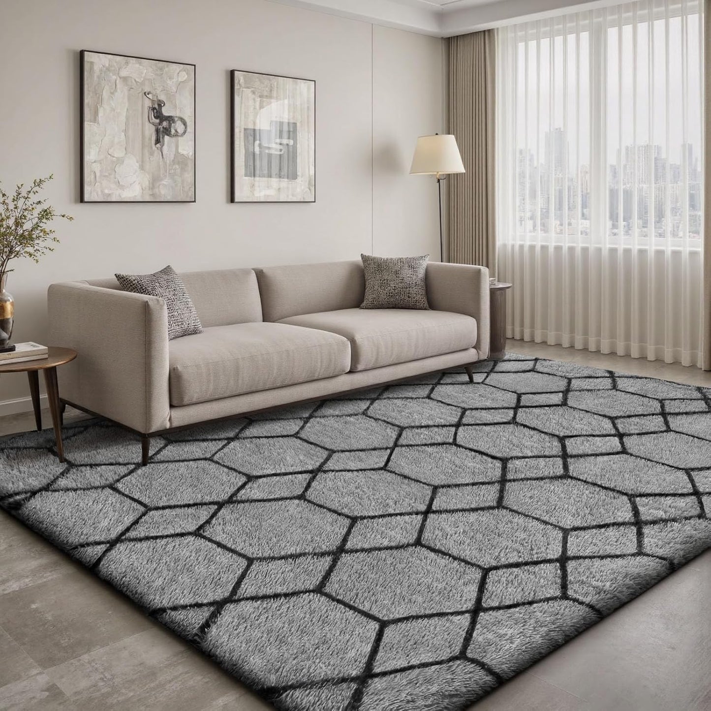 Treeboy High Pile Rug Grey Carpet Living Room 160 x 230 cm Washable Non-Slip Extra Large Rugs Bedroom Fluffy Modern Rugs Mat Rugs for Bedroom Children's Room