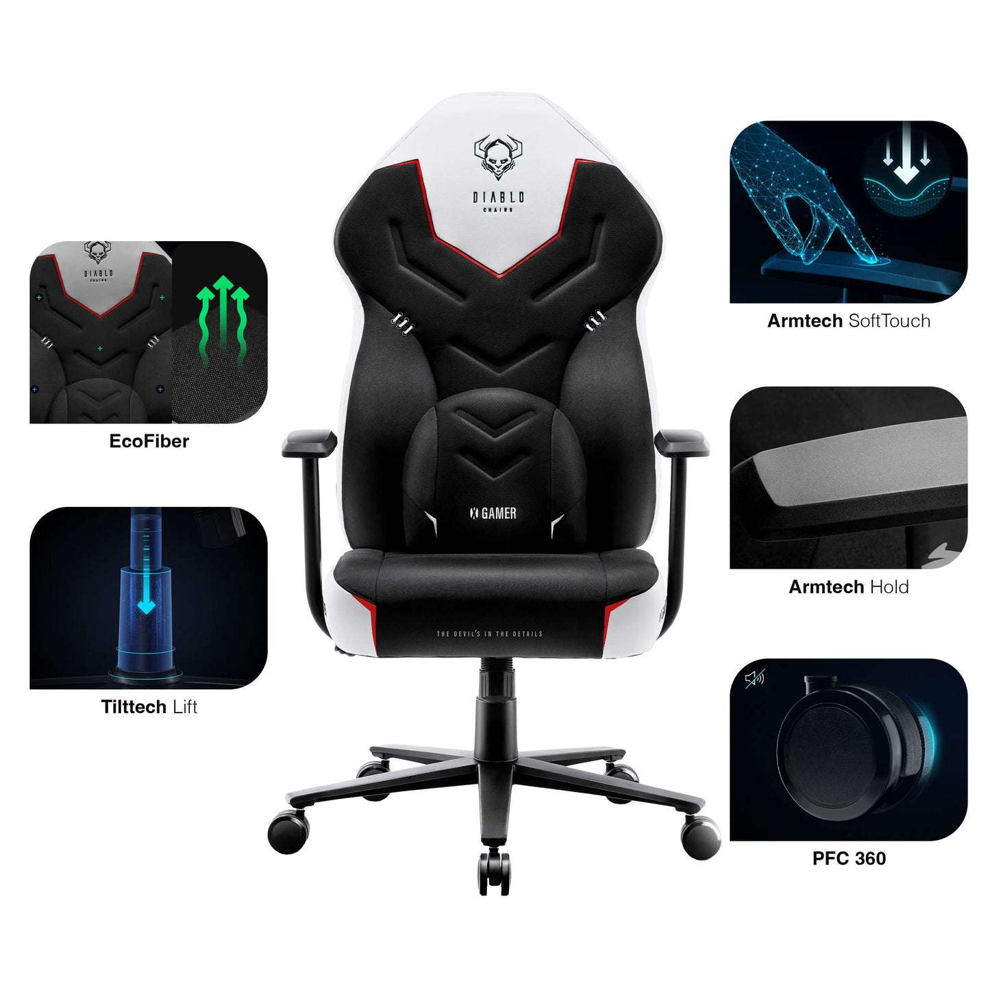 Diablo X-Gamer 2.0 Gaming Chair Office Chair Fabric Cover Ergonomic Design Lumbar Cushion Soft Pad Cushion (Pink-White)