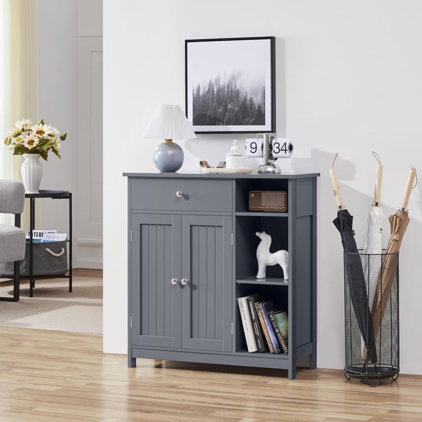 Yaheetech Unterschrank Badezimmerschrank Badkommode Badschrank mit 1 Schublade & 2 Türen & 3 Regalen Baderegal Bodenschrank mit verstellbare Einlegeböden, viel Stauraum, Dunkelgrau