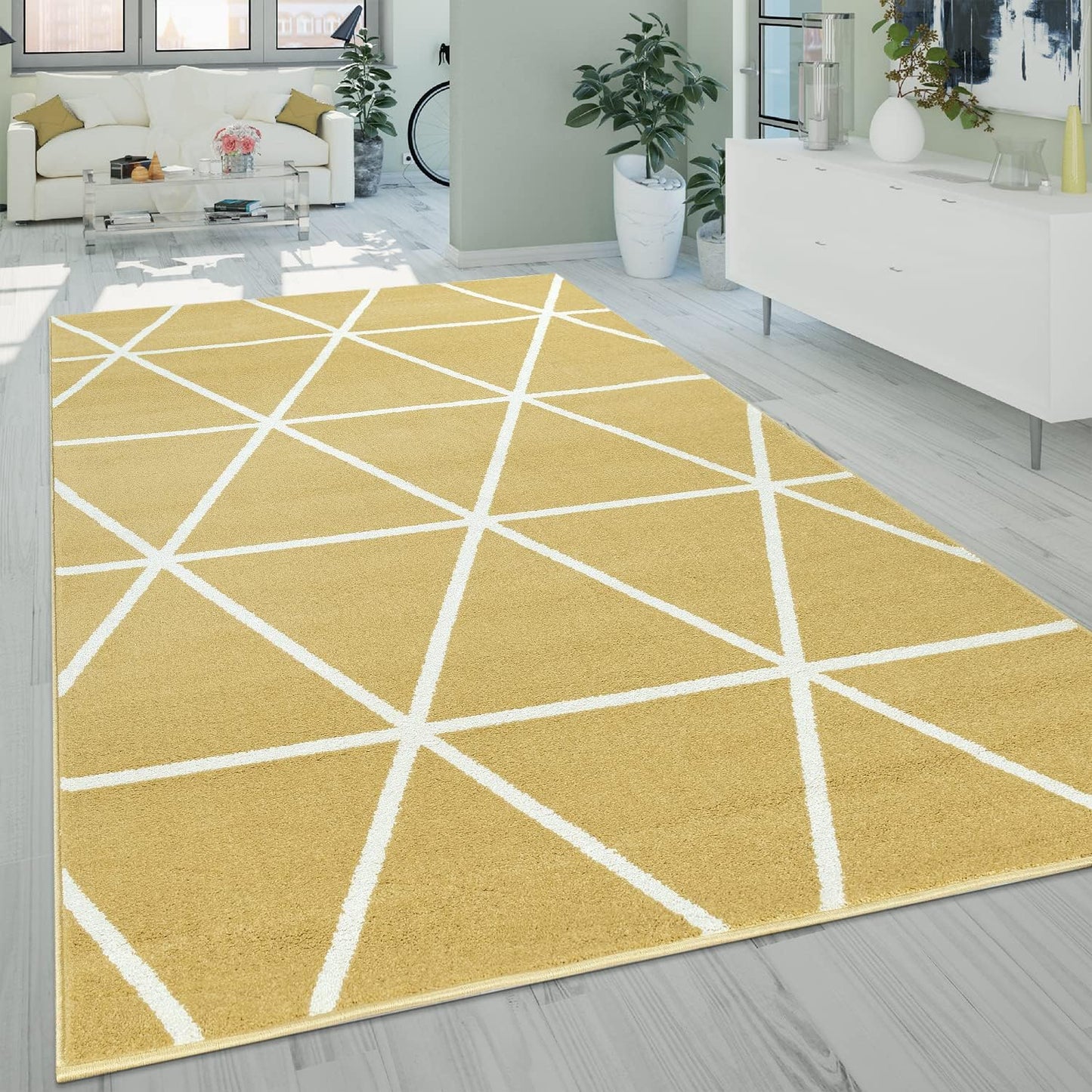 Paco Home Teppich Wohnzimmer Skaninavisches Rauten Design Weich Pastellfarben Kurzflor Blau Weiß, Grösse:60x100 cm
