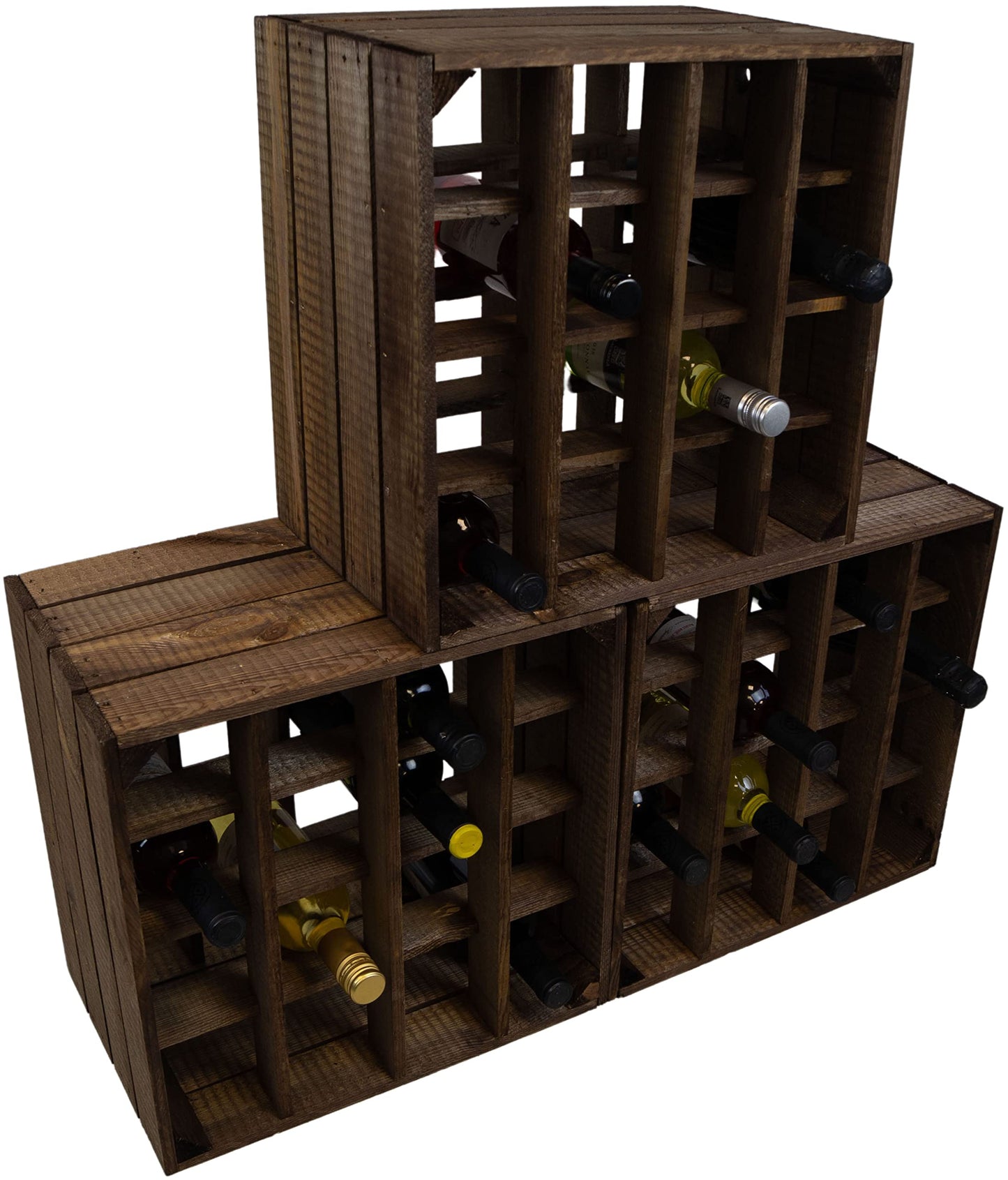 Kistenkolli Altes Land Weinregal 16er weiß/Natur/geflammt Maße 40x40x27cm Regalkiste Flaschenablage Weinregal Apfelkiste/Weinkiste (Weinregal 16er weiß)