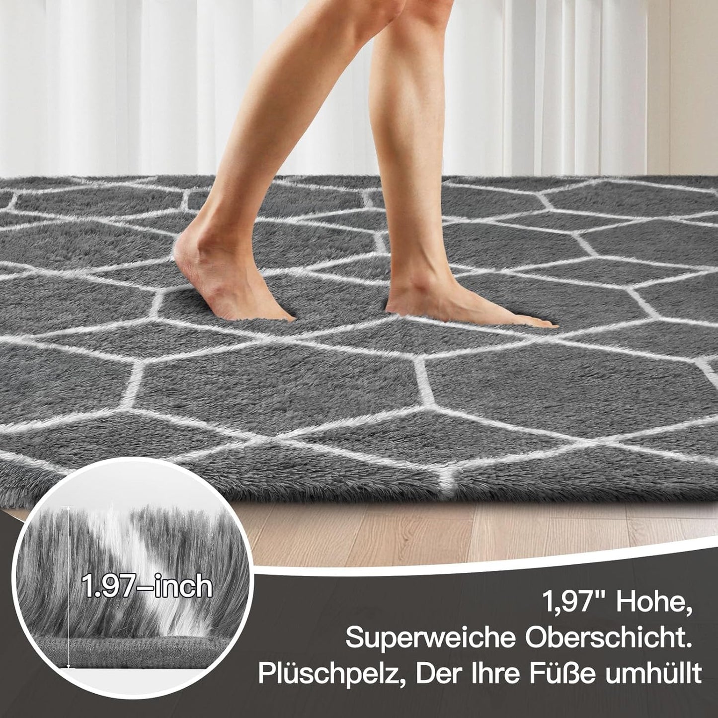 Treeboy High Pile Rug Grey Carpet Living Room 160 x 230 cm Washable Non-Slip Extra Large Rugs Bedroom Fluffy Modern Rugs Mat Rugs for Bedroom Children's Room