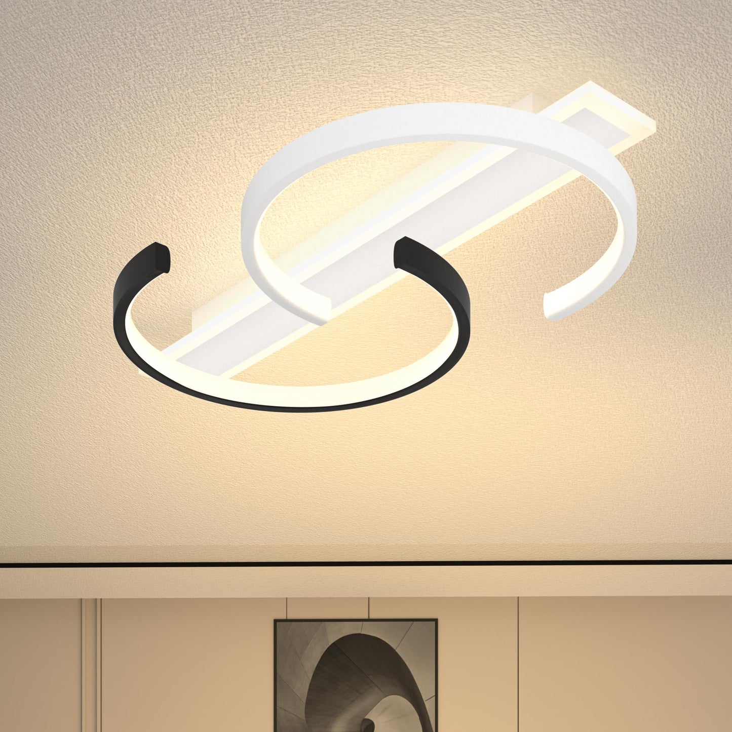 LUOLONG LED Deckenleuchte Dimmbar Deckenlampe Schwarz Wohnzimmerlampe 35W mit Fernbedienung 2-Ringen kreis Deckenleuchte Schlafzimmerlampe Arbeitzimmer Büro Modern Led deckenbeleuchtung-40cm Schwarz
