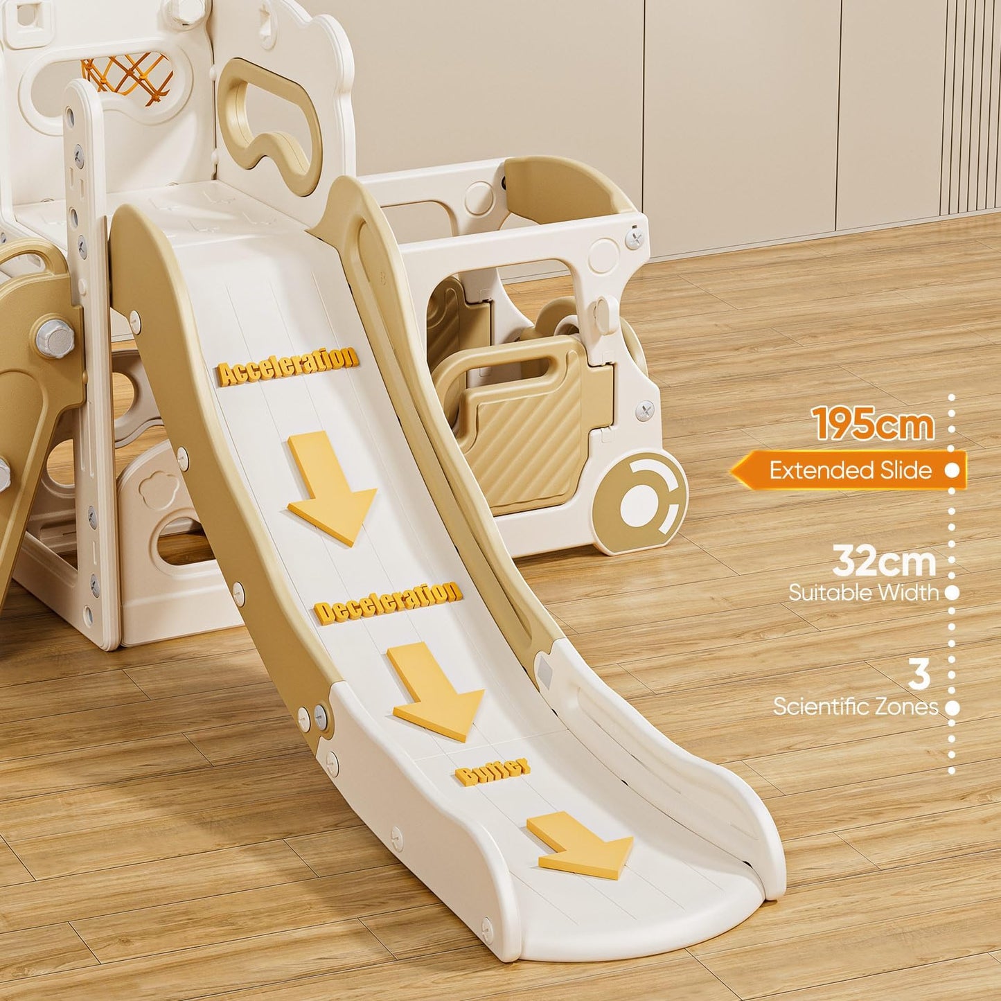 Krovtoy Kleinkindrutsche mit Weihnachtselch-Motiv, freistehende Kleinkindrutsche mit Golf-Set, Babyrutsche, Spielplatzgerät, für den Innen- und Außenbereich (Grau Beige - 6 in 1)