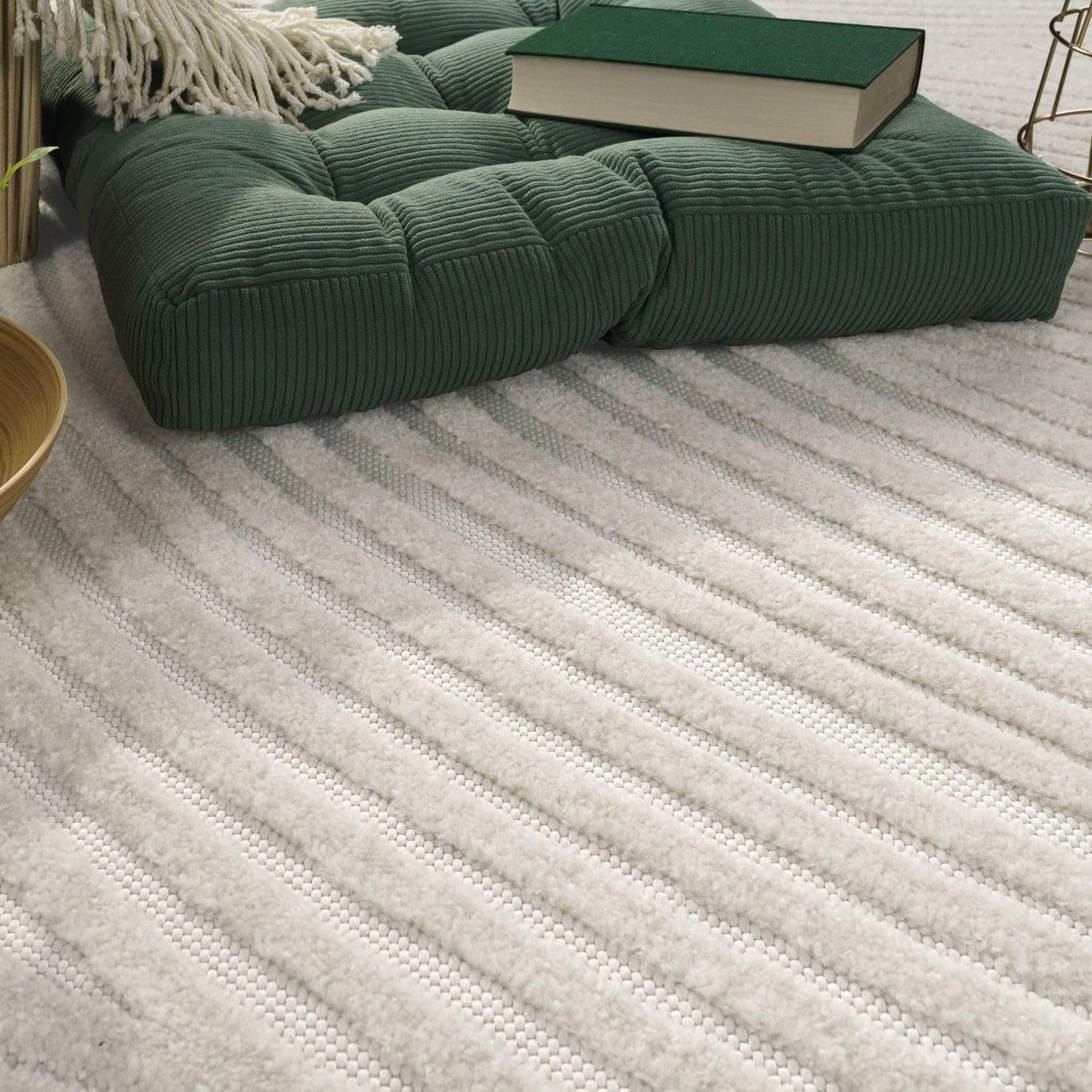 TT Home Indoor and Outdoor Rug Weatherproof Balcony Bedroom Boho Skandi Motif Plain Colours Colour: Cream 3, Size: 60 x 100 cm