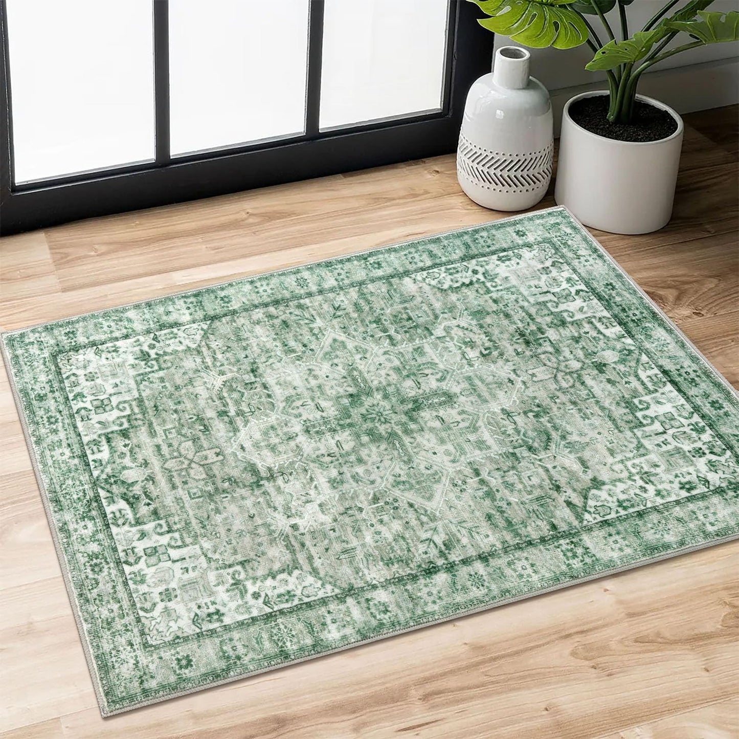 2x3 Blue Washable Rug for Entrance, Soft Traditional Area Rug, Non-Slip Printed Kitchen Rugs, Low-Pile Medallion Indoor Door Mat, Small Farmhouse Carpet for Entryway Kitchen Foyer Bedside