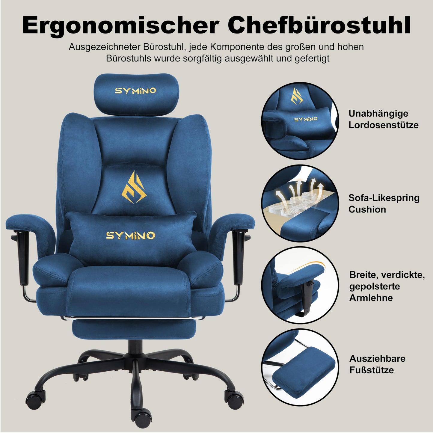 Symino Gaming Stuhl Chefsessel Bürostuhl Ergonomisch, Wildlederimitat Schreibtischstuhl mit Fußstütze Höhenverstellbarer Office Chair Computerstuhl 130kg, Schwarz
