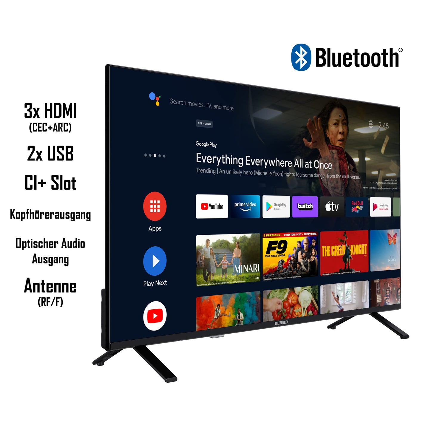 TELEFUNKEN QLED TV 32 Inch TV Full HD Android Smart TV (HDR, Triple Tuner, Bluetooth) QF32AN750S