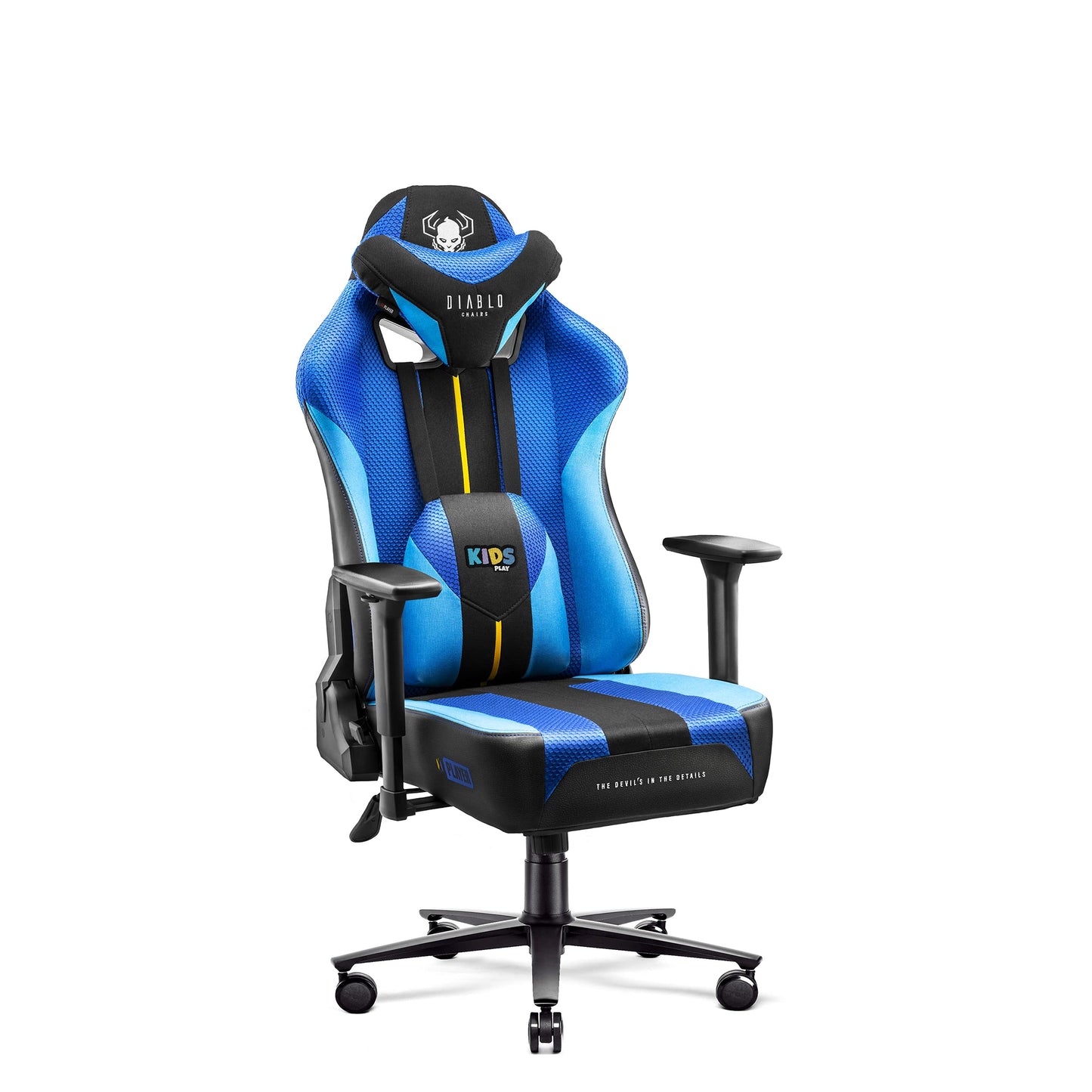 Diablo X-Player Gaming Stuhl Bürostuhl Schreibtischstuhl Stoff 3D Armlehnen Ergonomisches Design Nacken/- Lendenkissen (Frost Black, Normal (L))