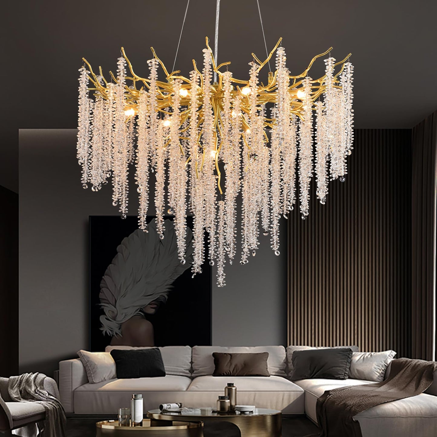 AHXIAOZN Modern Kronleuchter Kristall Leuchte,Luxus Kristall Pendelleuchte,Dimmbar Rund Kristall Hängeleuchte,für Esszimmer, Küche, Wohnzimmer, Schlafzimmer, Flur, Café,Bar(Gold,60cm)