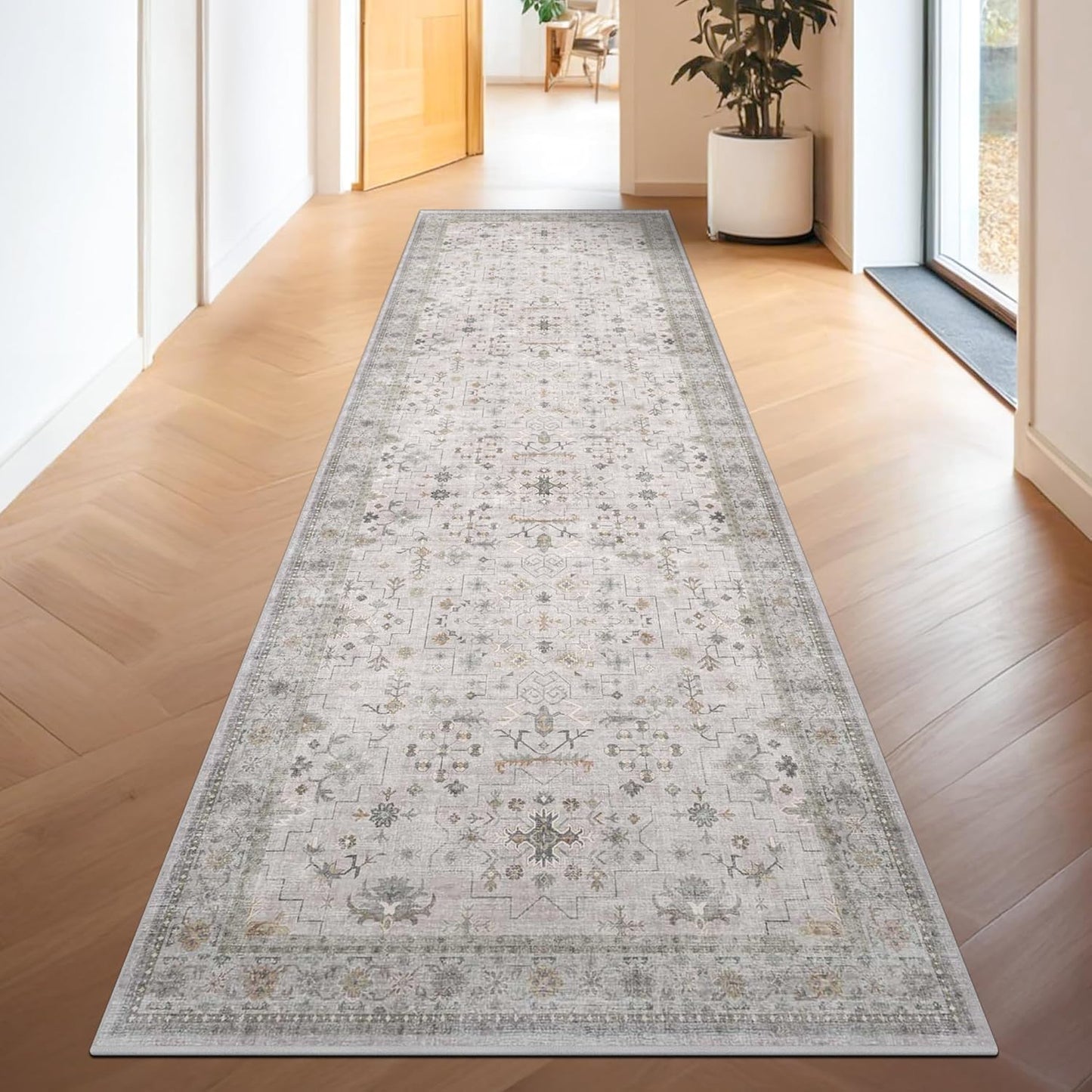 Black Washable Entry Rug, 2x3 Small Rugs for Entryway Kitchen Bathroom Door Mat Indoor Entrance, Non Slip Rubber Backing, Stain & Fade Resistant, Ashen Charcoal Floral Farmhouse Decor