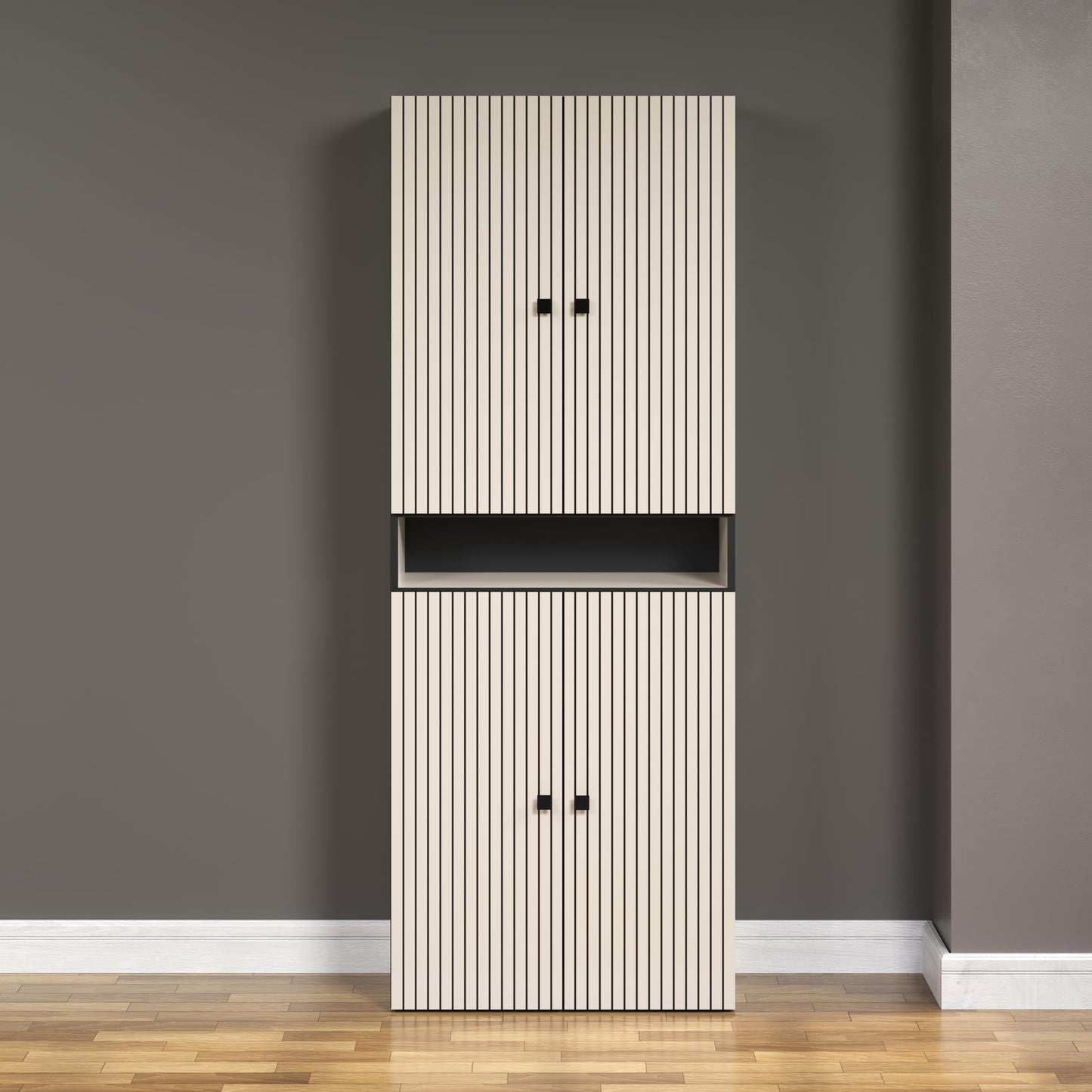 trendteam smart living - PureBliss - Hochschrank - Eiche - Badezimmerschrank in moderner Rillenoptik - edle Metallgriffe - (BxHxT) 40 x 186 x 31 cm - 2 praktische Einlegeböden - kratzfest