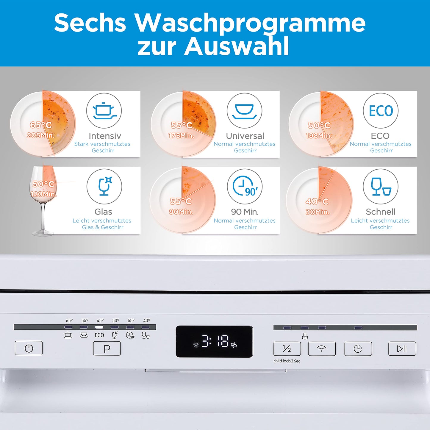 Midea SF 5.60NW14C Dishwasher 60 cm Freestanding & Undermountable, 14 MGD, Hygiene Care +, Zone Wash, 7 Programmes, Dishwasher 60 cm with WiFi, Start Delay, Automatic Door Opening, 44 dB