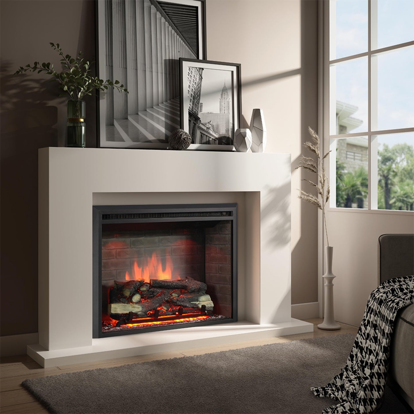 BALDERIA Calida 26" Elektrokamin - Elektrischer Einbaukamin mit 3D-Flammeneffekt | Elektro Heizung 2000W | Knister-Sound | Kamin mit Fernbedienung & Thermostat | Schwarz