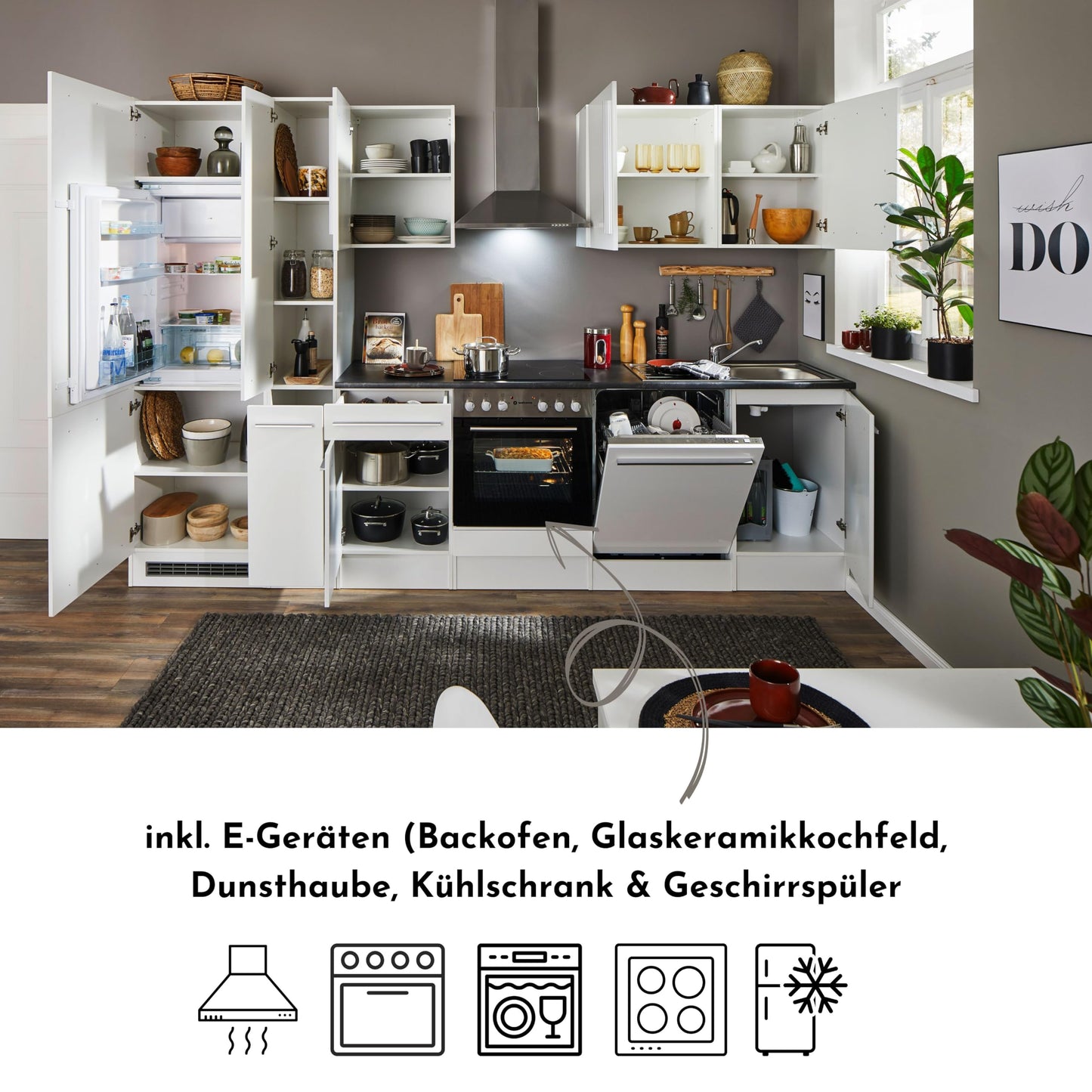 Jazz 8 Moderne Küchenzeile ohne Elektrogeräte in Anthrazit, Artisan Eiche Optik - Geräumige Einbauküche mit viel Stauraum - 220 x 211 x 60 cm (B/H/T)