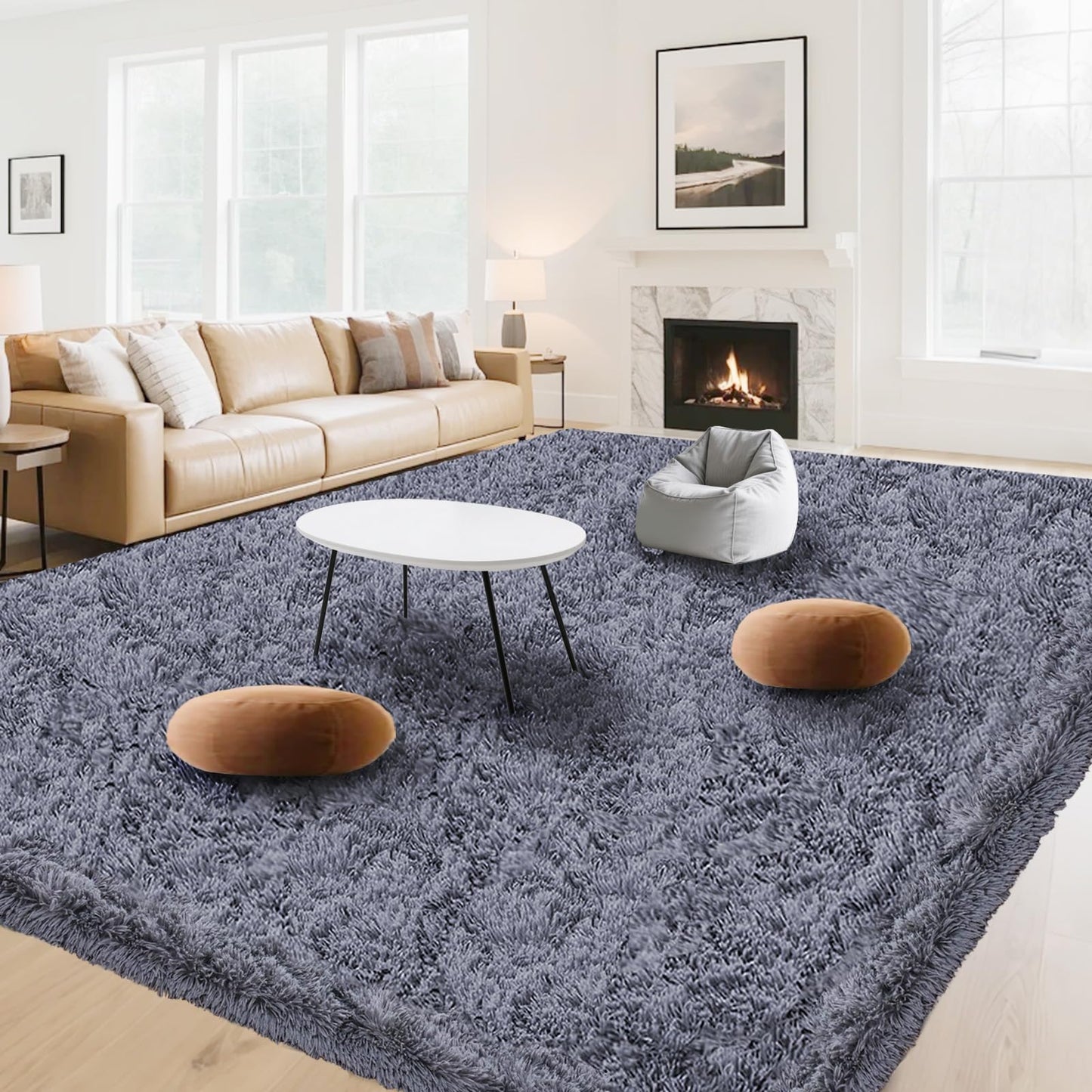 High Pile Living Room Rug, 140 x 200 cm, Cream Fuzzy Shaggy Fluffy Rug for Bedroom Rugs, Modern Plush Living Room Rug, Bed Rug, High-Pile Carpet, Non-Slip for Children's Room