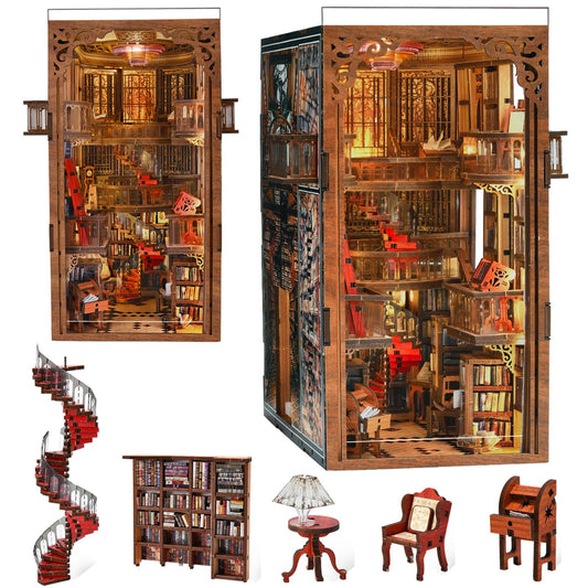 MiniCity Book Nook Kit, DIY Miniature Dollhouse Booknook Kit, 3D Wooden Puzzle Bookend Bookshelf Insert Decor for Teenagers and Adults (Library of Gods Max)