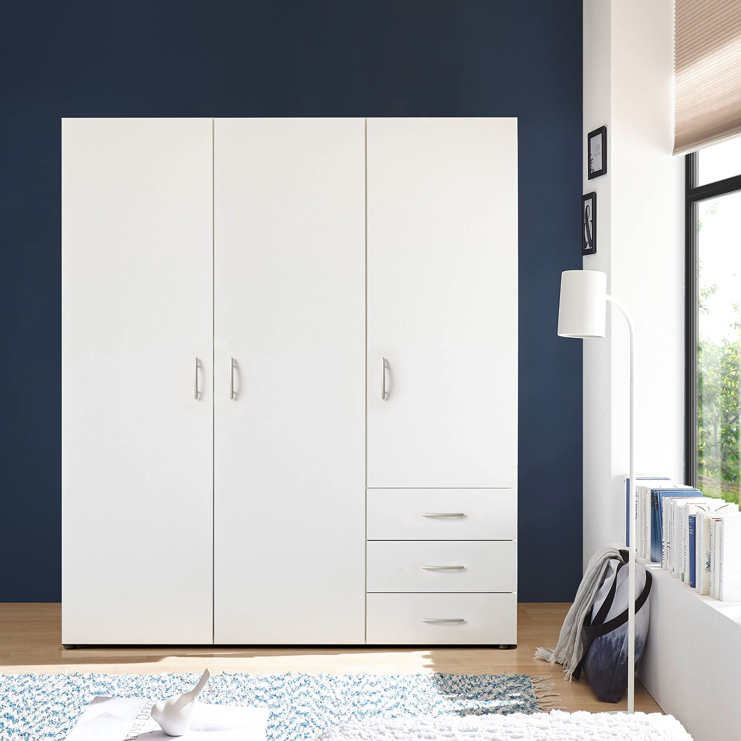 Harry Wardrobe White - Versatile Hinged Door Cupboard 3 Doors for Your Bedroom - 150 x 176 x 51 cm (W x H x D)