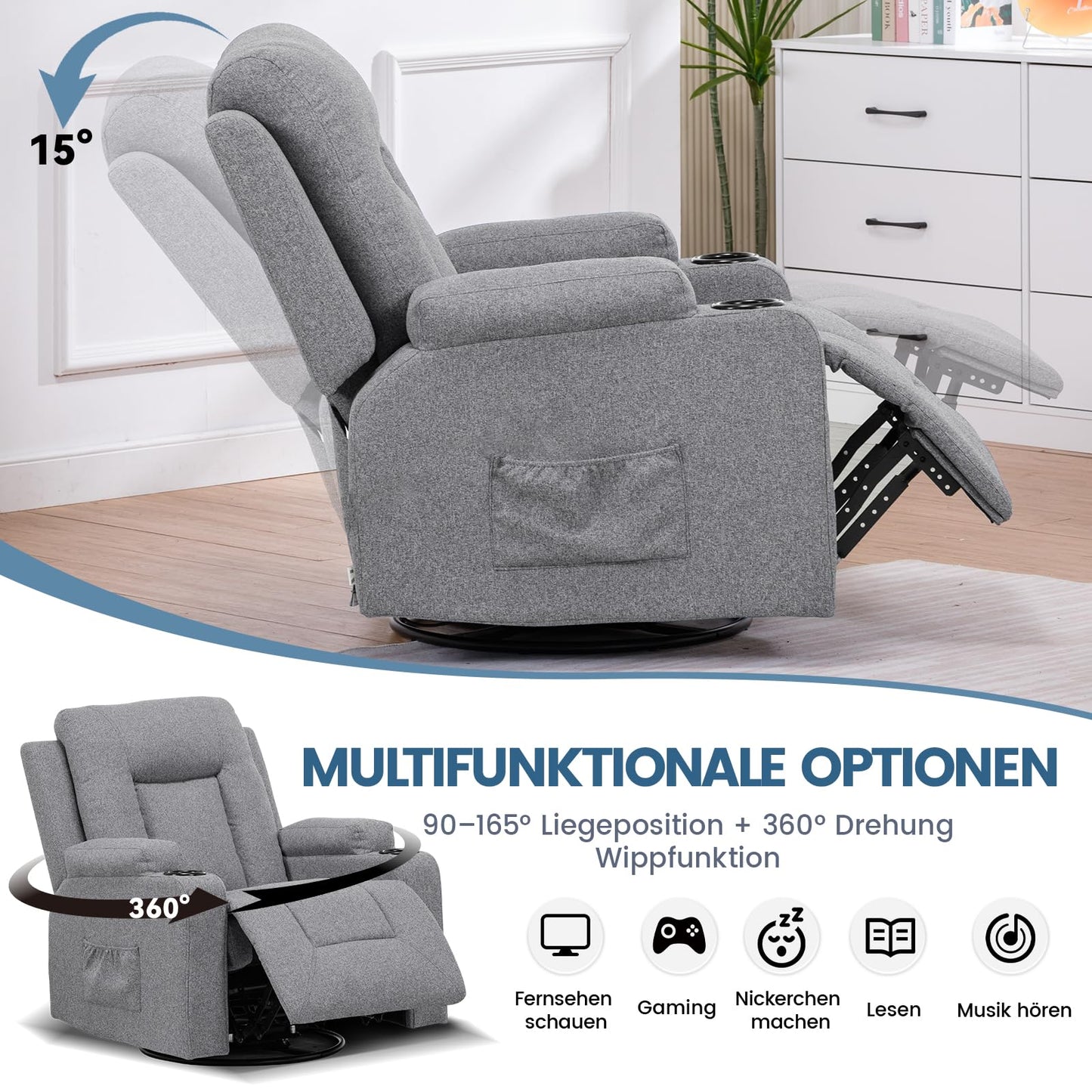 COMHOMA Relaxsessel-Set, Sofa, Sofa-Set aus Kunstleder, Fernsehsessel Ruhesessel Liegesessel mit Liege-Funktion Polstersessel Schlafsessel für Wohnzimmer Schlafzimmer Heimkino,Schwarz, 3+2+1
