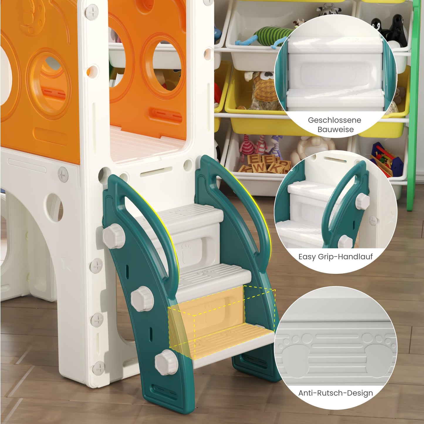 Hominewti Kinderrutsche, 8-in-1-Montessori Kinder Spielplatz mit Basketballkorb, Teleskop und Klettergerüst, Babyrutsche für Kleinkinder, Spielplatz für drinnen und draußen, Grün