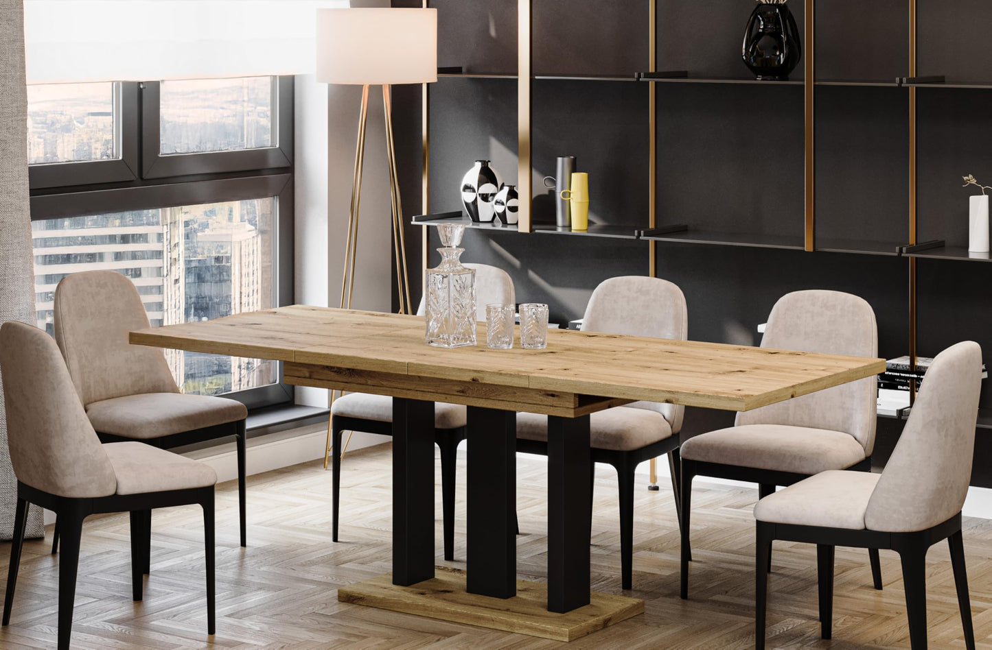 Endo-Moebel Esstisch Appia 130cm - 210cm erweiterbar ausziehbar Säulentisch Küchentisch | Tischbeine Matt (Eiche Craft Gold)