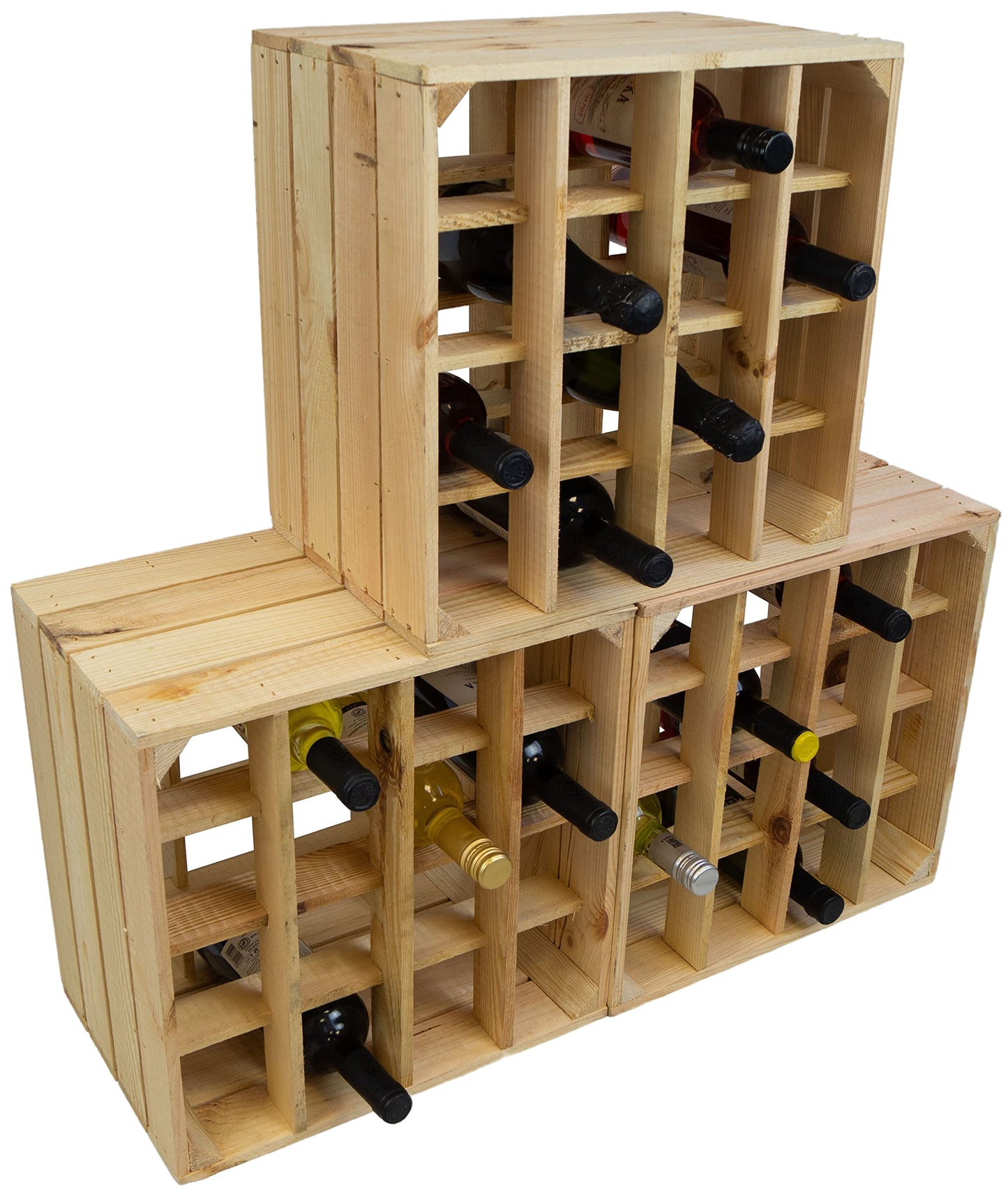 Kistenkolli Altes Land Weinregal 16er weiß/Natur/geflammt Maße 40x40x27cm Regalkiste Flaschenablage Weinregal Apfelkiste/Weinkiste (Weinregal 16er weiß)