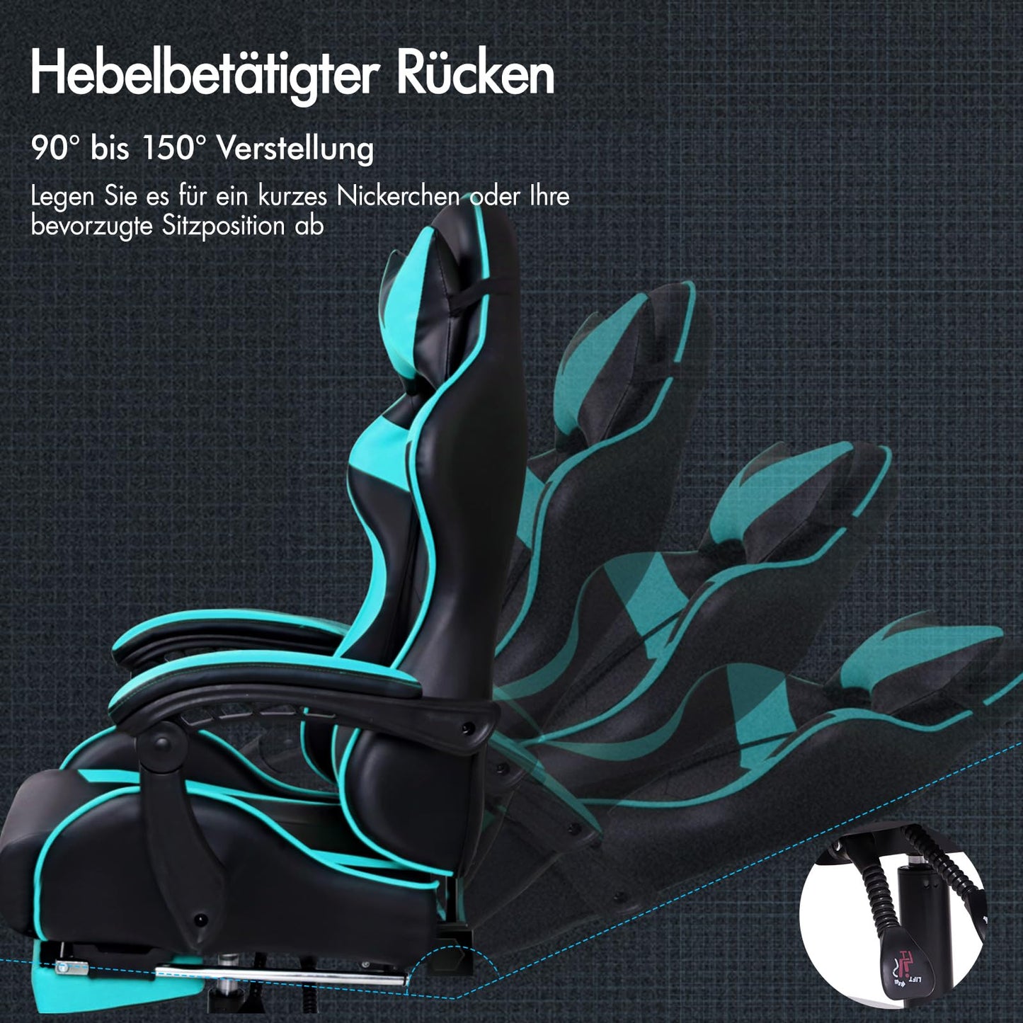 ALFORDSON Videospielstuhl, ergonomischer Bürostuhl, Massage-Rennstuhl, einziehbare Fußstütze, PU-Leder, höhenverstellbar und neigbar, 180 kg Tragkraft, Schwarz
