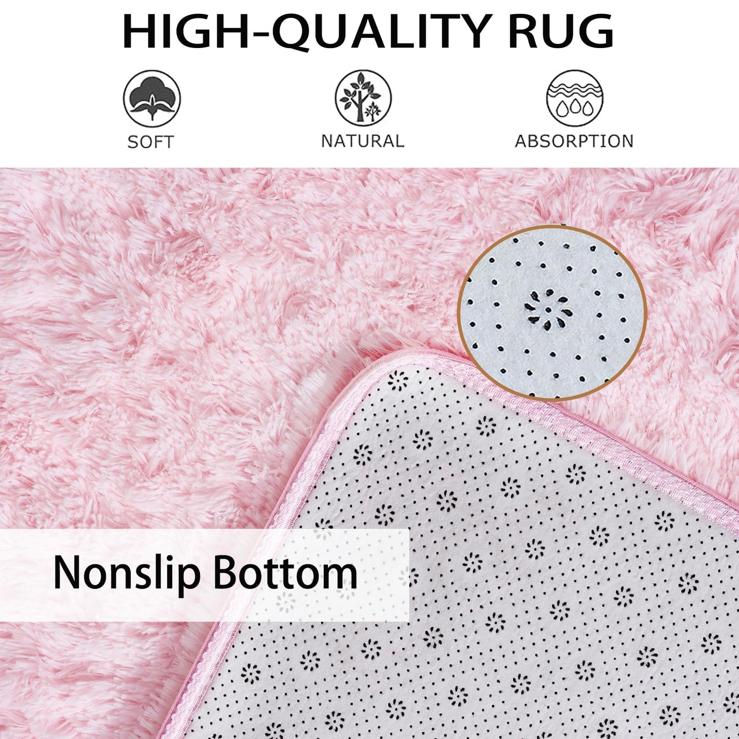 Obundi Pink Rug, Fluffy Living Room, Rugs, Teenager's Room, Girls, Soft Non-Slip Bedroom Carpet, Office, Small Rug (Pink, 60 x 120 cm)