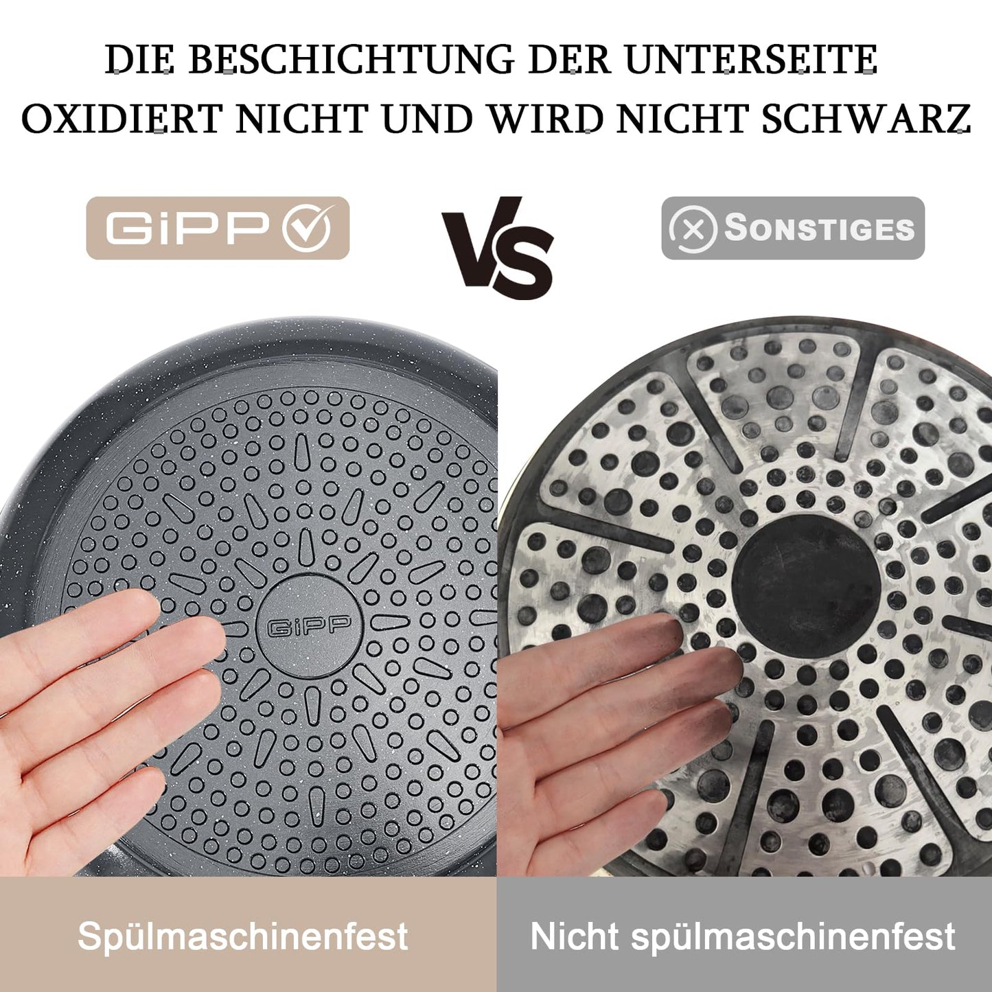 GiPP Keramik Topfset mit Abnehmbarer Griff, 5-Teilig Topf und Pfannenset mit Antihaft Beschichtet, Topfset Induktion Kochtopf Set, Backofenfest, für Alle Herdarten, PTFE/PFOA-frei, Schwarz
