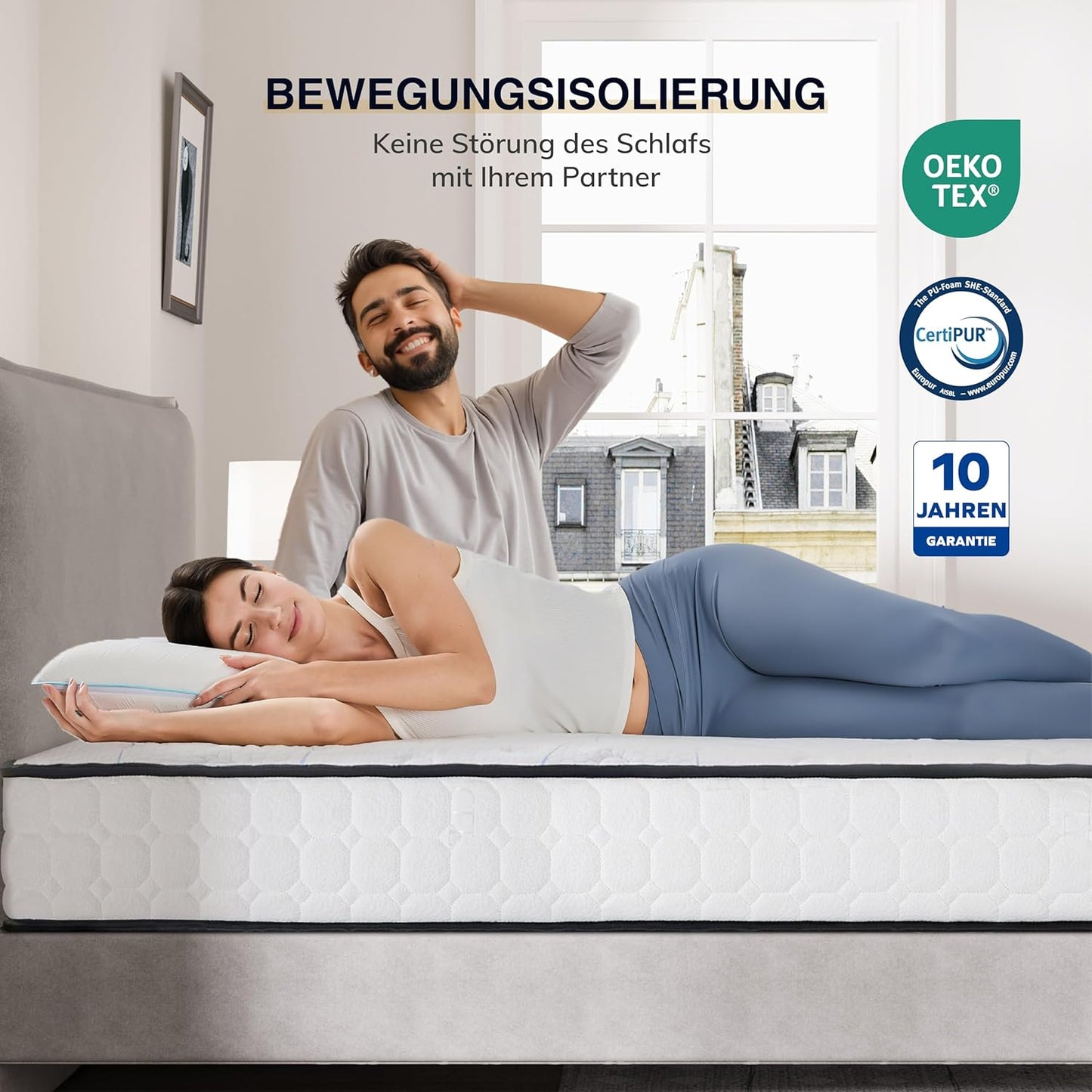 EGO HOME Pocket Spring Mattress 180 x 200 cm Height 22 cm Ergonomic 7-Zone Spring Mattress with Comfort Foam and Microfibre Cover Hardness H3 Mattress 180 x 200 cm Oeko-Tex Certified