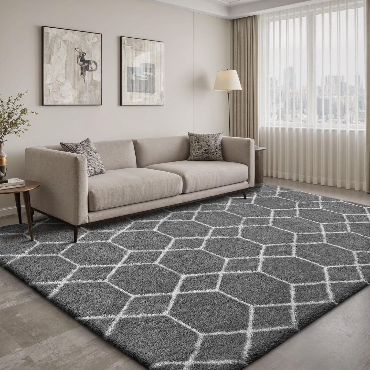 Treeboy High Pile Rug Grey Carpet Living Room 160 x 230 cm Washable Non-Slip Extra Large Rugs Bedroom Fluffy Modern Rugs Mat Rugs for Bedroom Children's Room