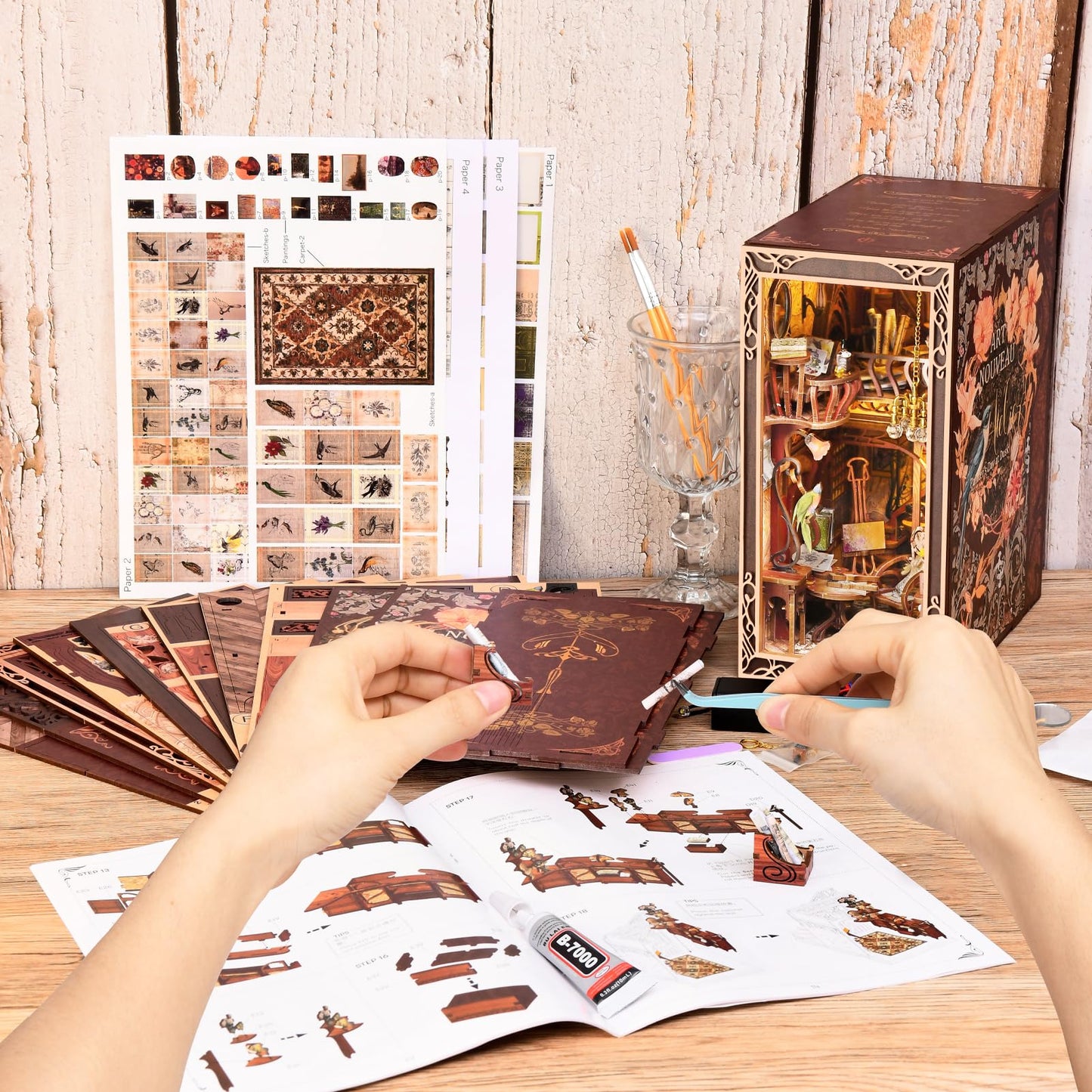 MiniCity Book Nook Kit, DIY Miniature Dollhouse Booknook Kit, 3D Wooden Puzzle Bookend Bookshelf Insert Decor for Teenagers and Adults (Library of Gods Max)