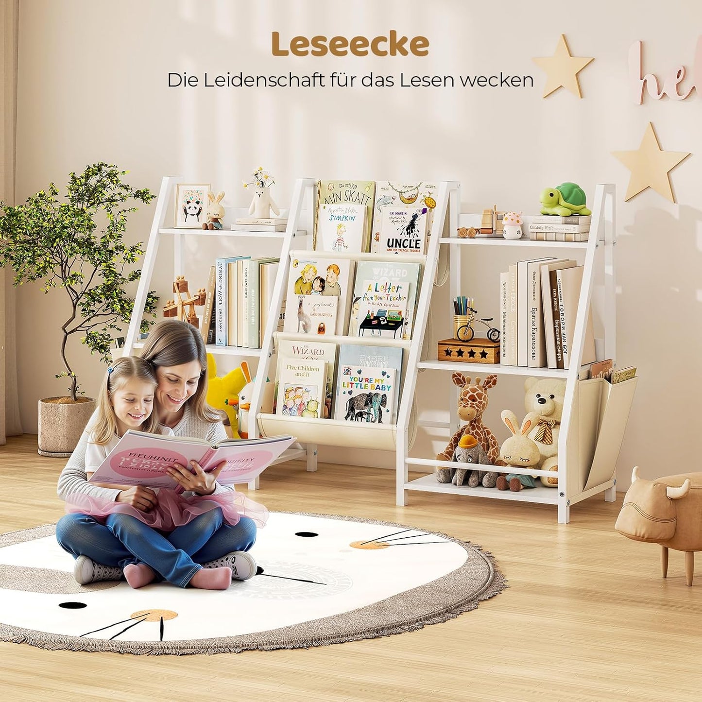 Children's Bookcase with 3 Shelves and 6 Open Compartments, Children's Bookcase for Storing Picture Books and Toys, 127 x 30 x 72 cm, White Children's Room Furniture