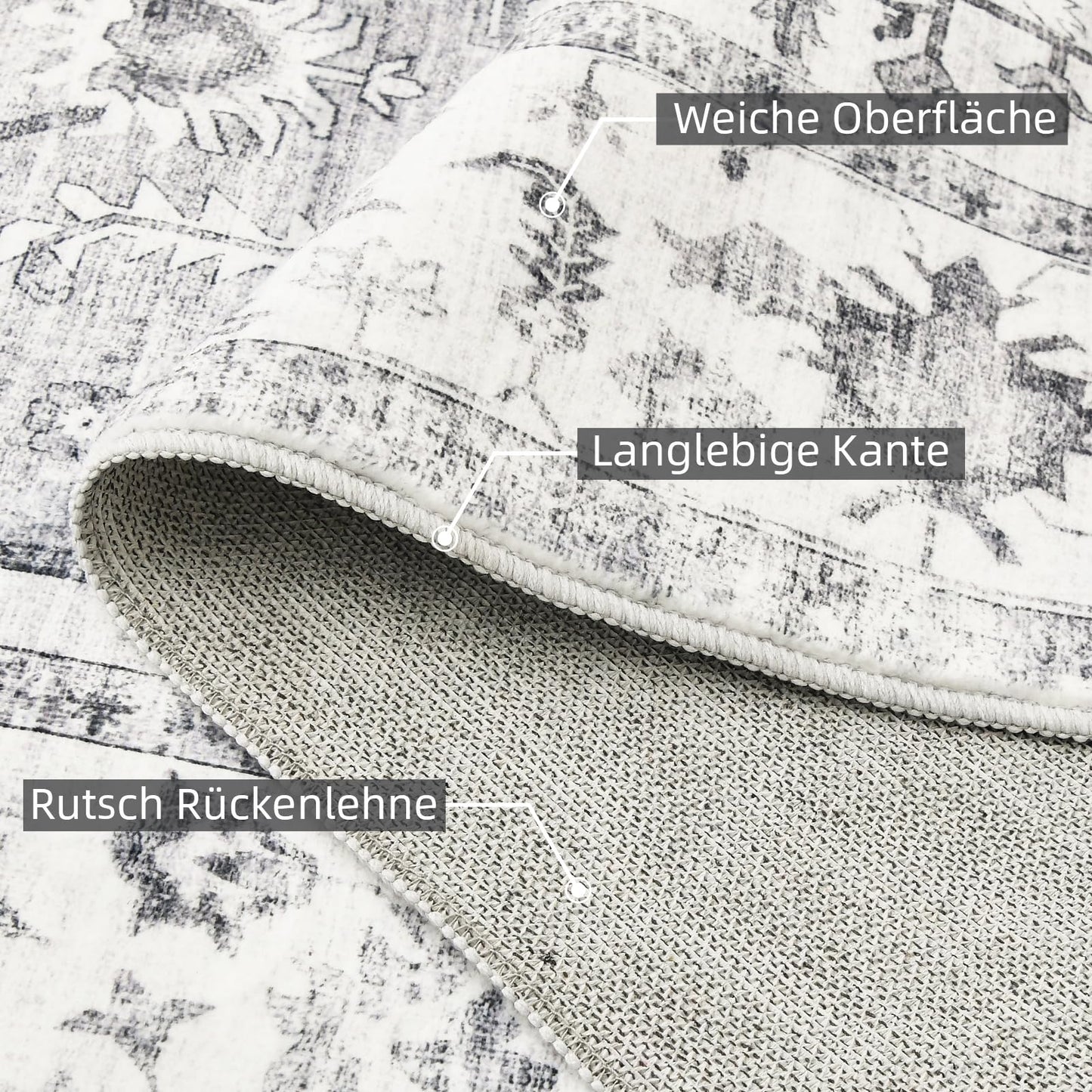 WONGS BEDDING Boho Rug Living Room Bedroom Short Pile Rugs Washable Soft Non-Slip Vintage Design